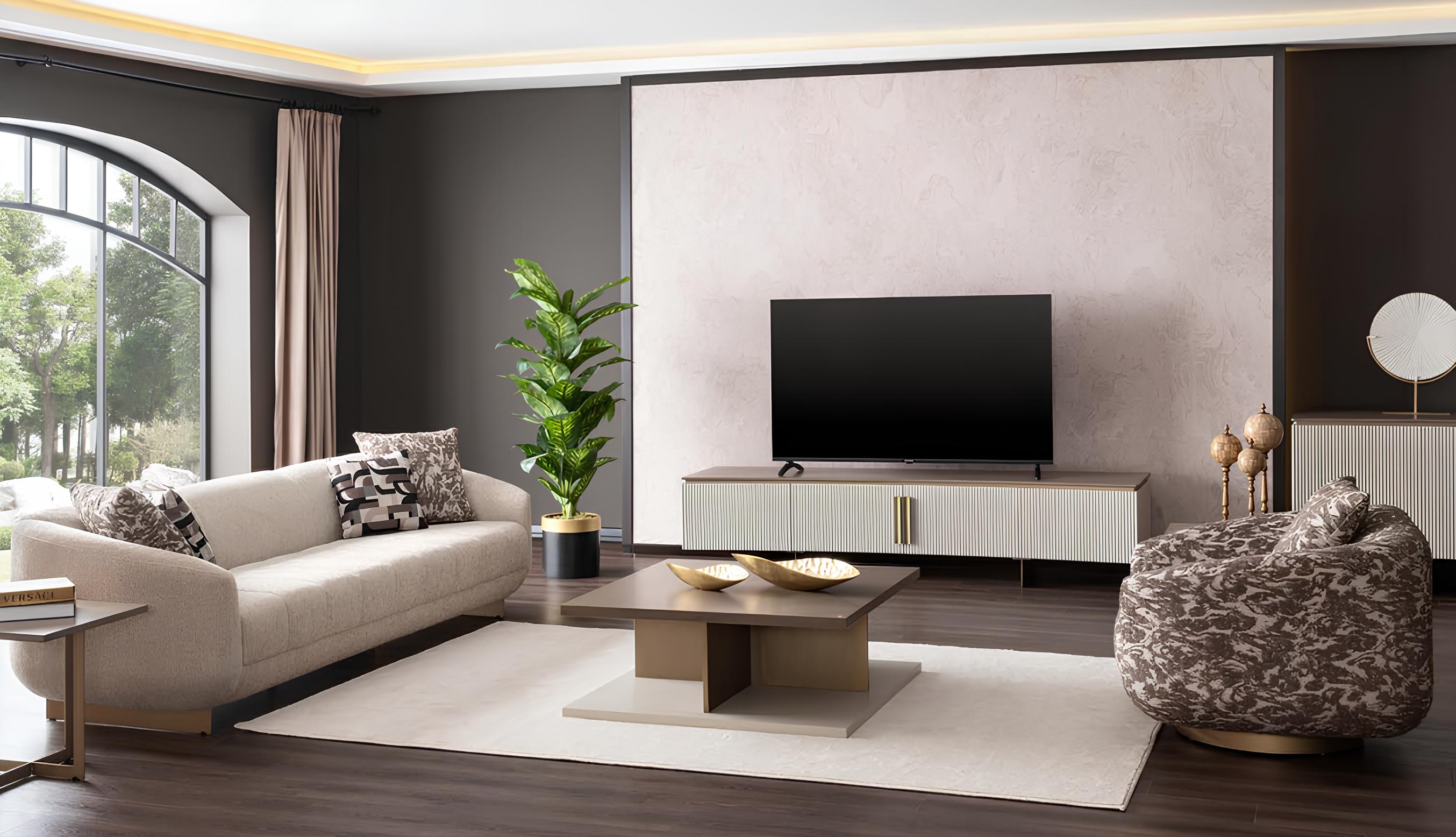 3+1-Sitzer, Couchtisch und TV-Lowboard – stilvolles Wohnzimmer-Set