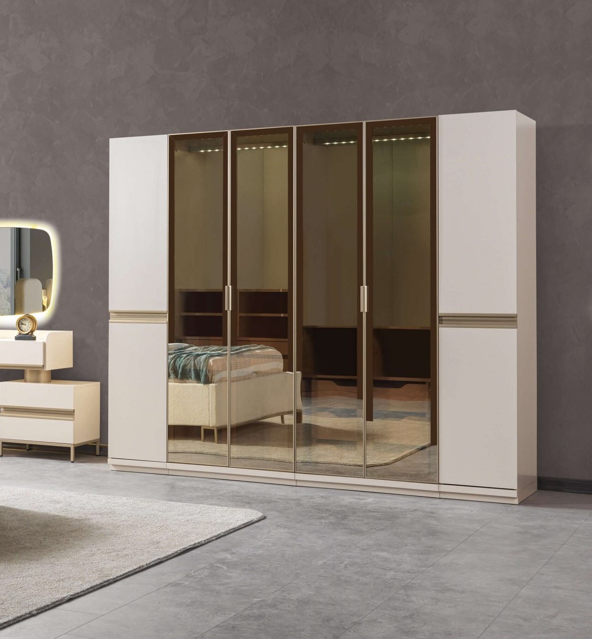 Eckkleiderschrank modern getöntes Glas Schlafzimmer groß Design