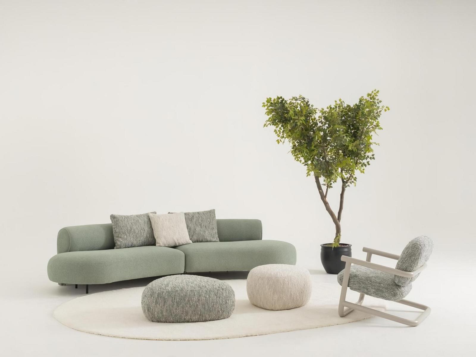 Wohnzimmer Set aus Stoff und Holz in Grün, modernes Design