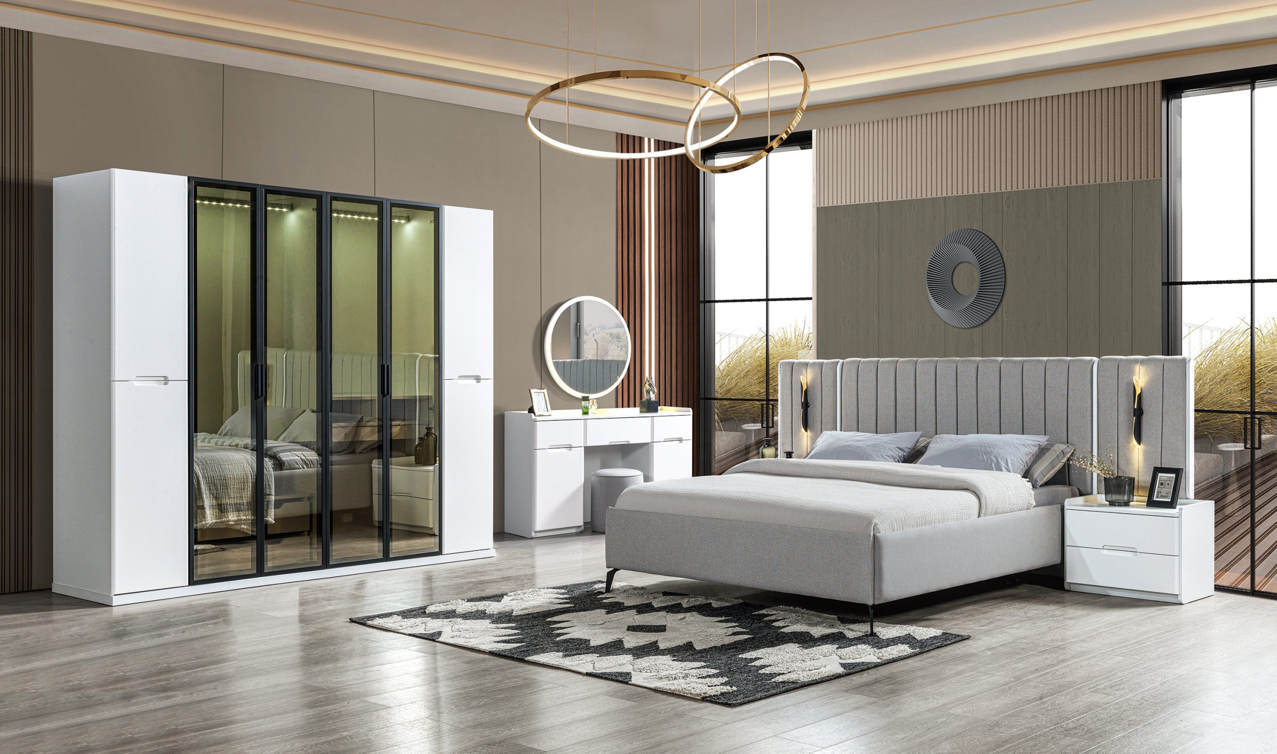 Komplett Schlafzimmer 4tlg Set Bett Schrank Nachttische Holz 6tlg