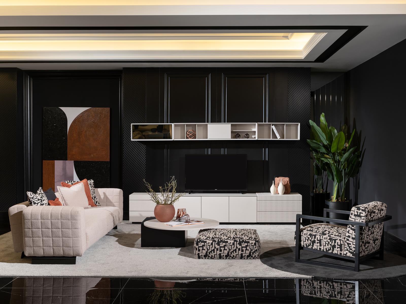 Moderner weißer Wohnzimmer Set mit TV-Ständer und Regale