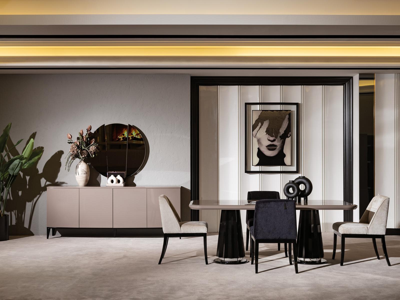 Elegantes 7-teiliges Esszimmer Set in Beige aus Holz und Glas