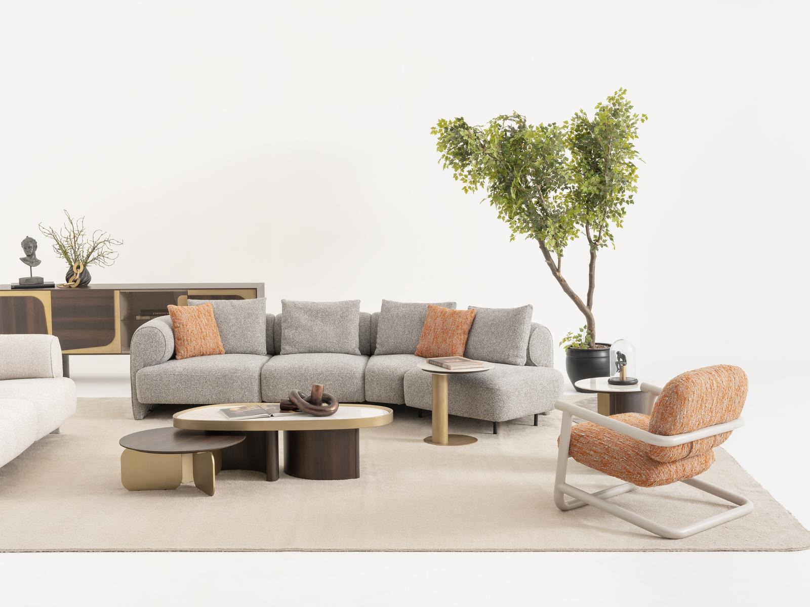 Wohnzimmer Set Grau Stoff Holz Modern