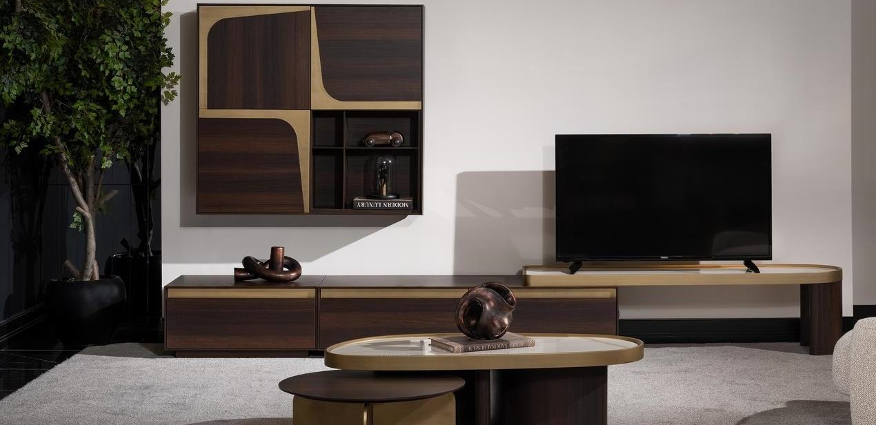 Moderner TV-Ständer aus Holz in Braun für Wohnzimmer