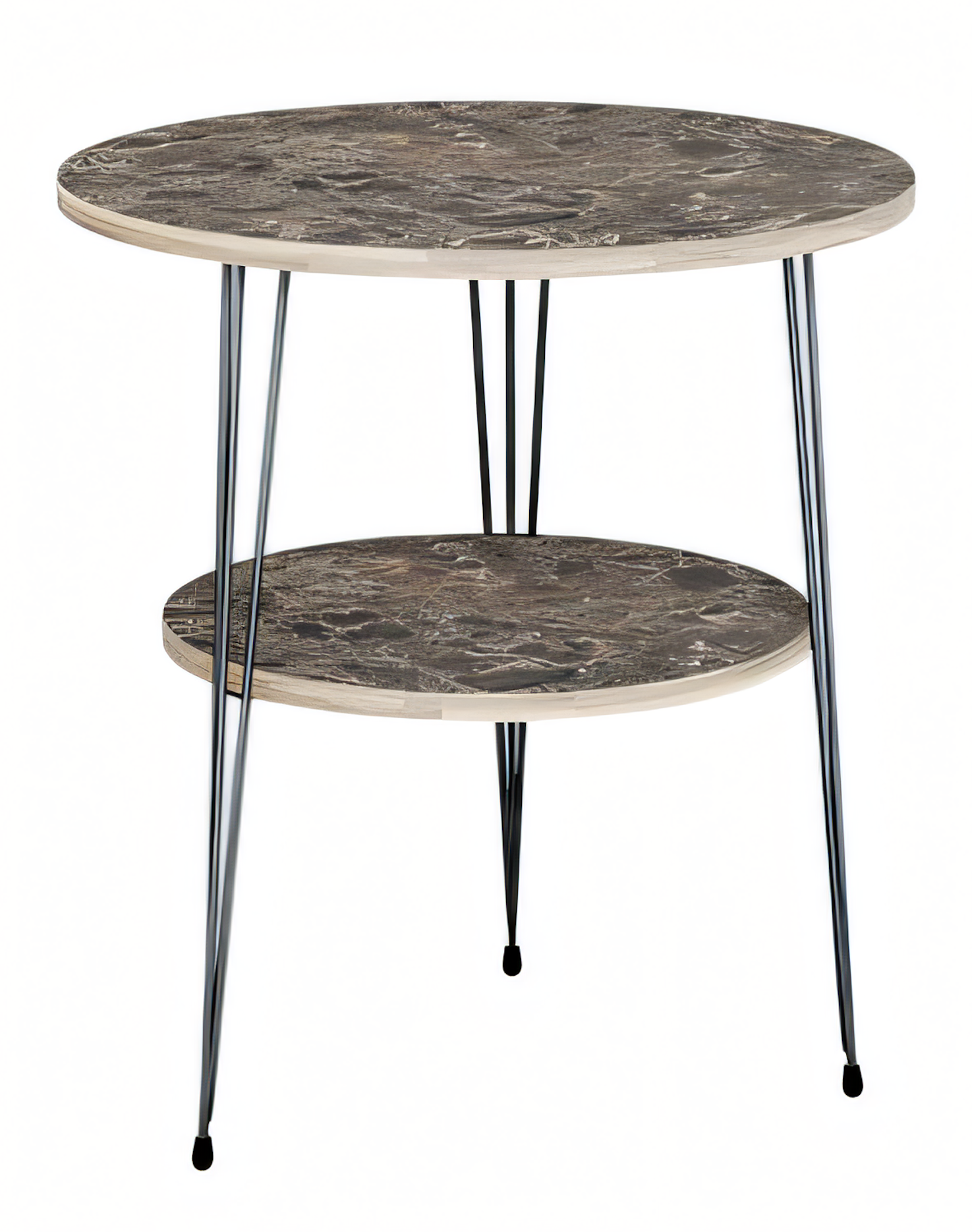 Moderner Beistelltisch Rund Marmor-Optik Braun & Schwarz 2 Ebenen