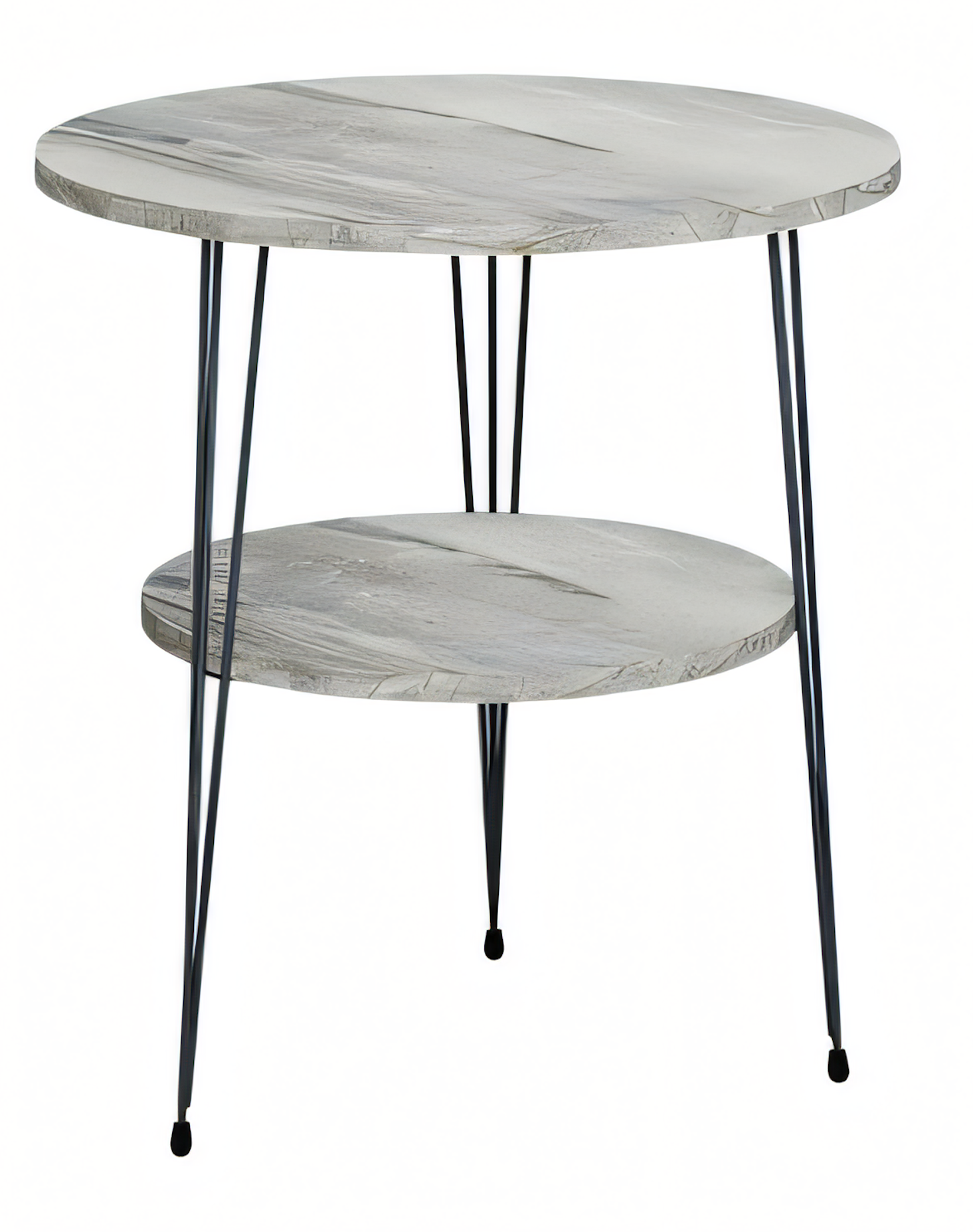 Design Beistelltisch Rund Grau Marmor-Optik Modern 2 Ebenen