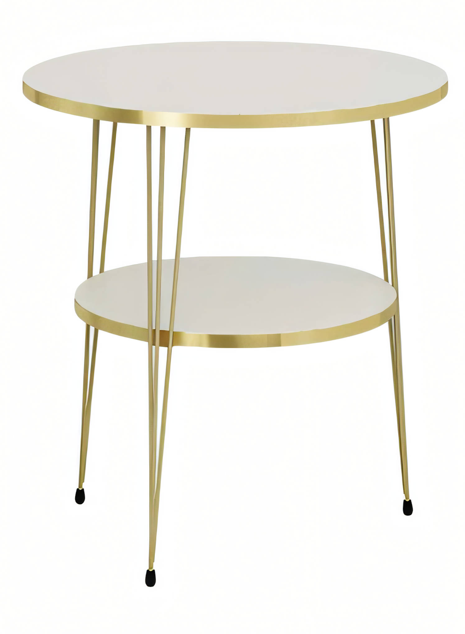 Luxus Beistelltisch Rund 2-Ebenen Weiß mit Gold-Dekor