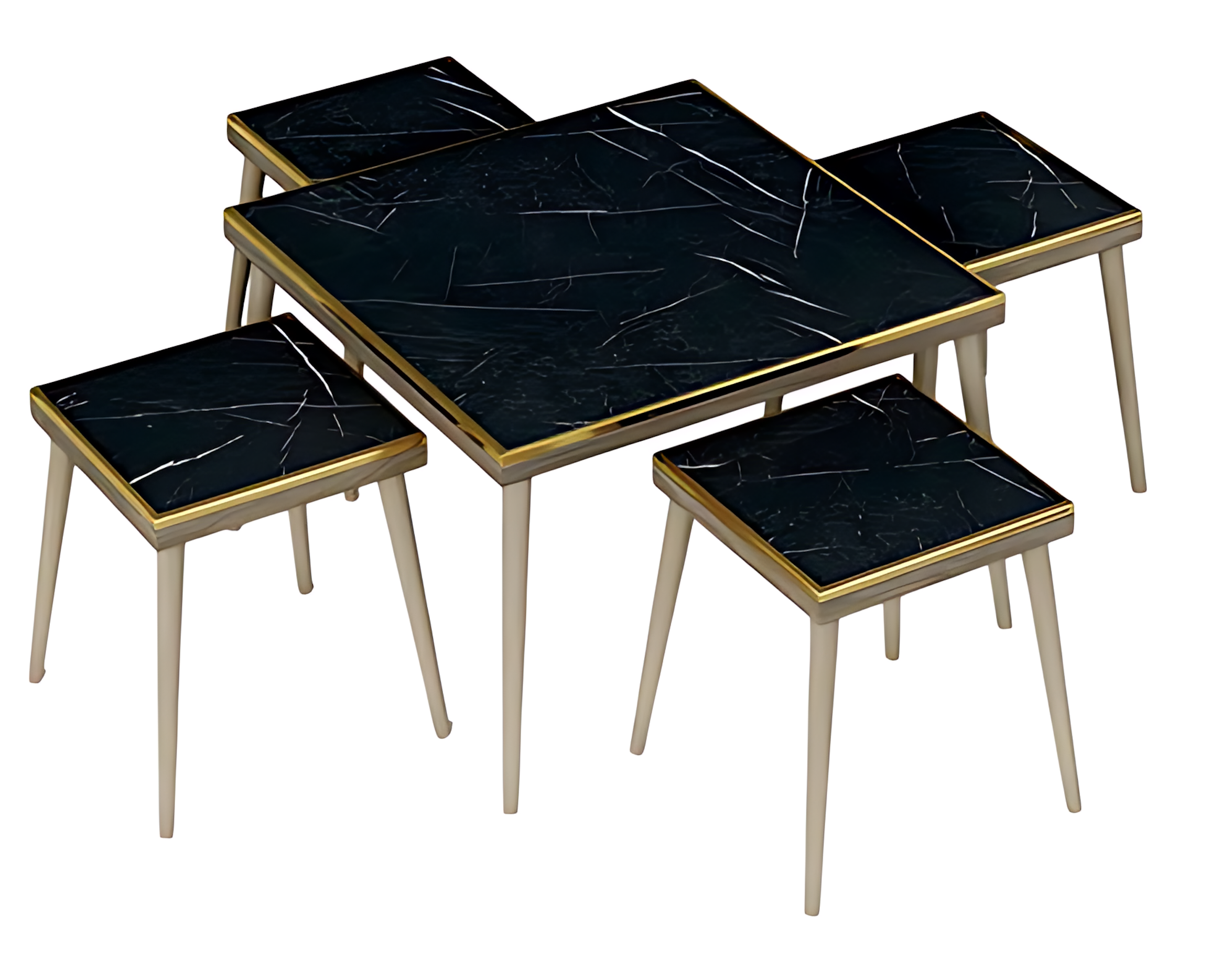 Elegantes Wohnzimmer-Set Schwarz Holz Edelstahl modern