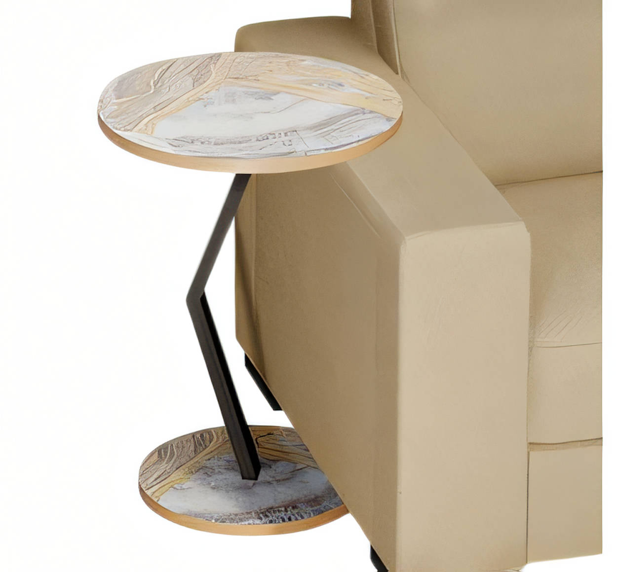 Design Beistelltisch C-Form Marmor-Optik mit Goldrand