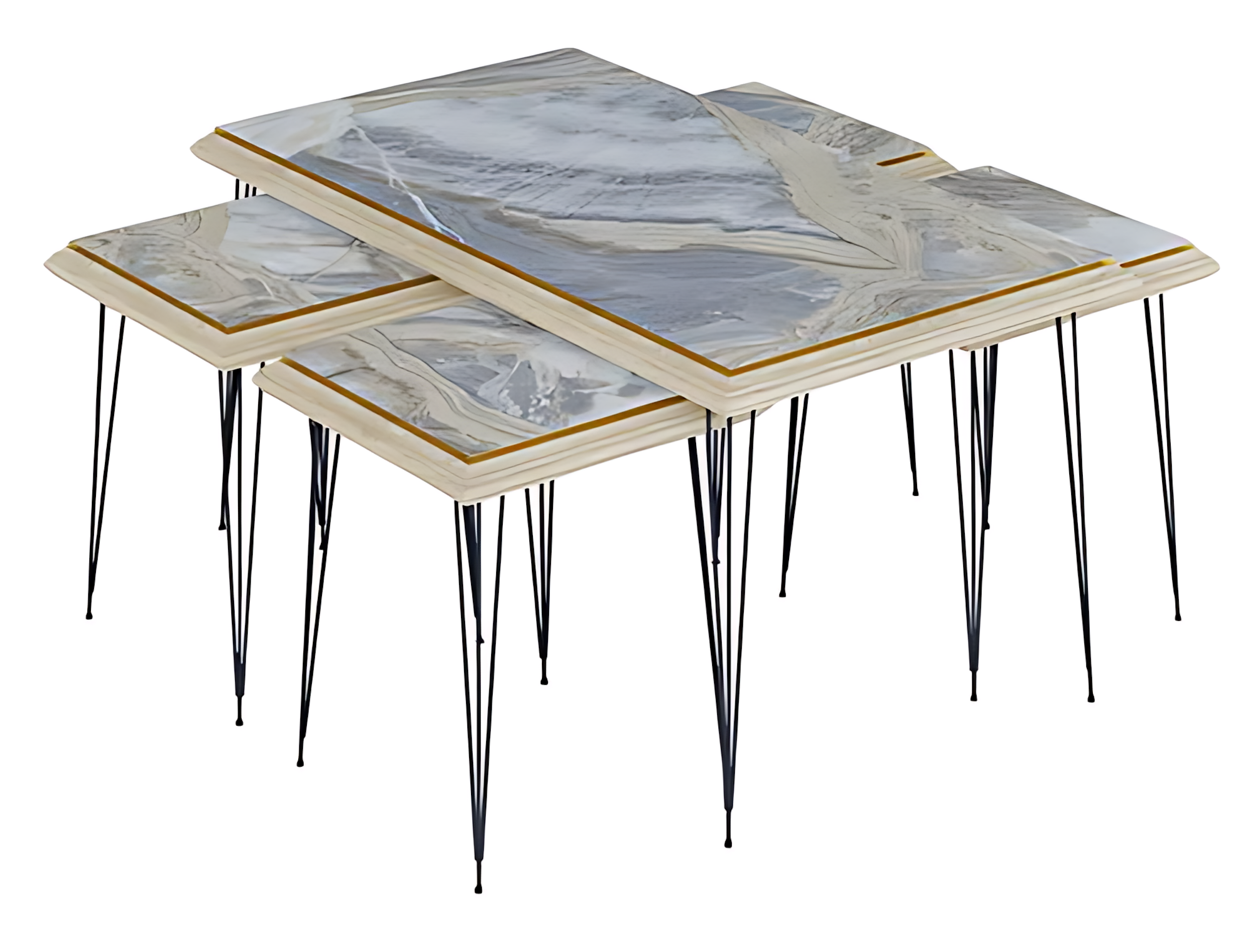 5-teiliges Couchtisch Set Grau Marmor-Optik mit Gold-Dekor Modern