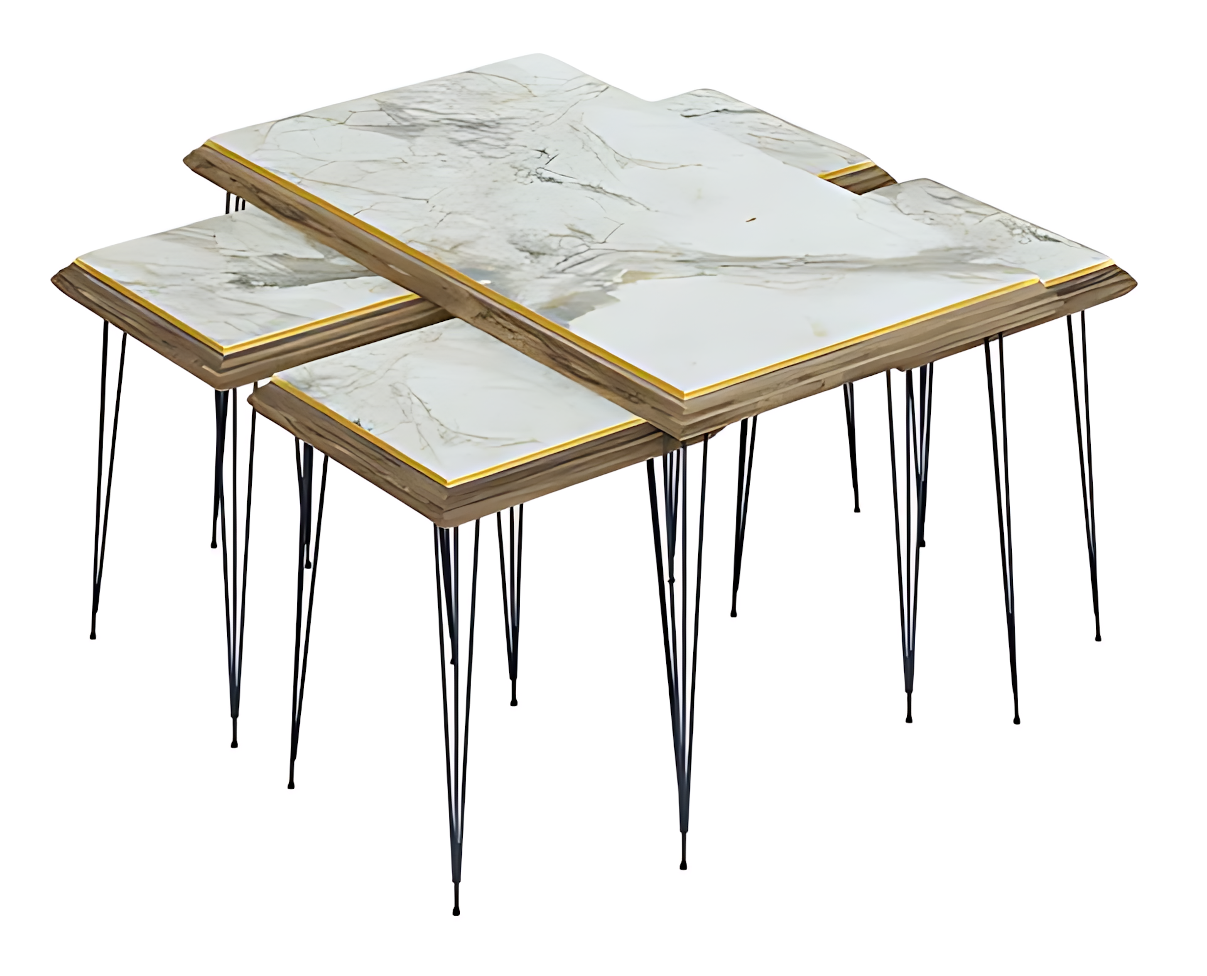 Eleganter weißer Couchtisch mit Beistelltischen aus MDF und Edelstahl