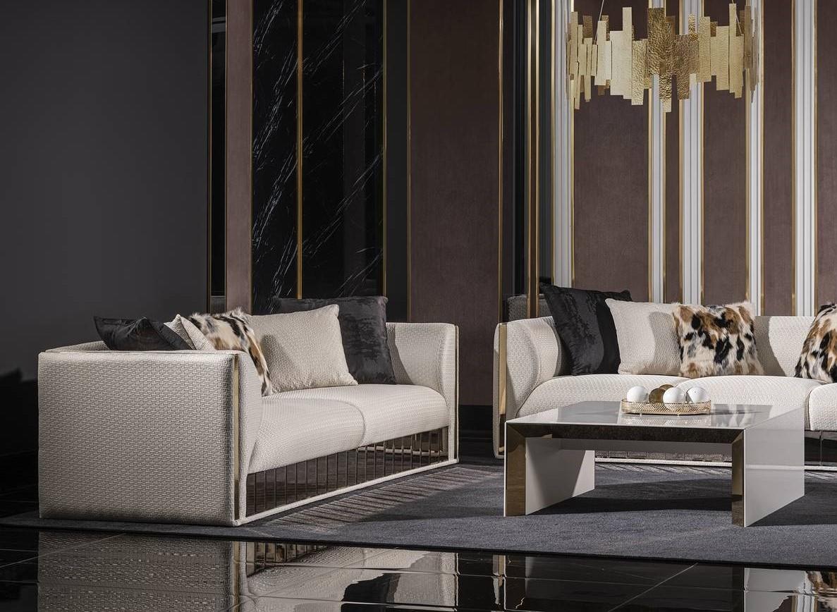 Weißes Holz 3-Sitzer-Sofa modernes Design elegante Optik