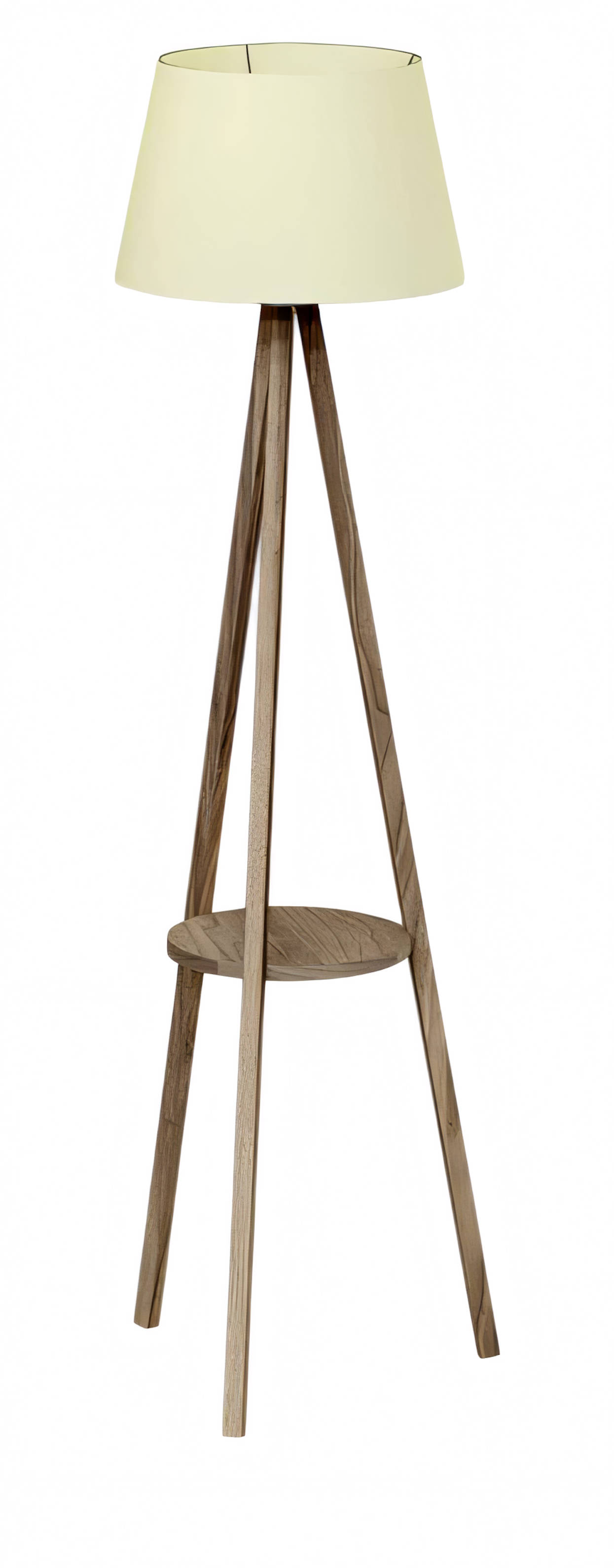 Stehlampe mit Regal aus Holz in Beige modern und stilvoll