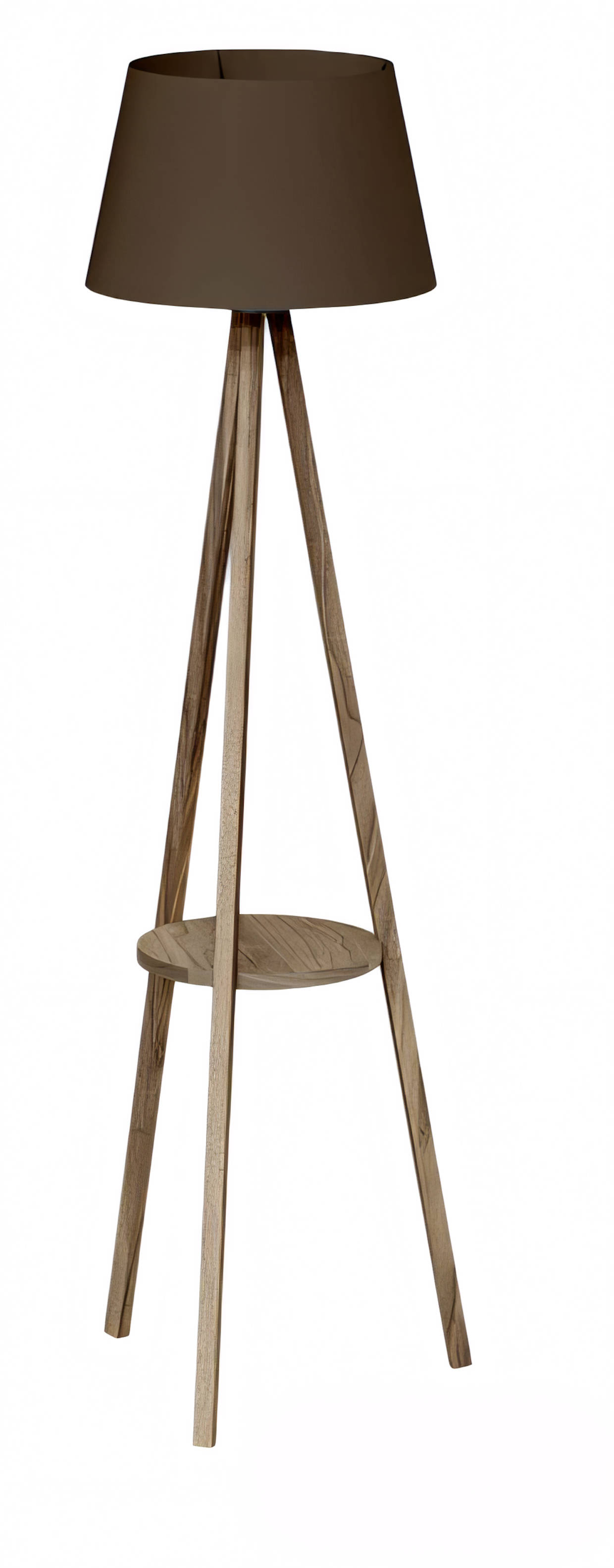 Stehlampe mit Regal aus Holz in Braun modern