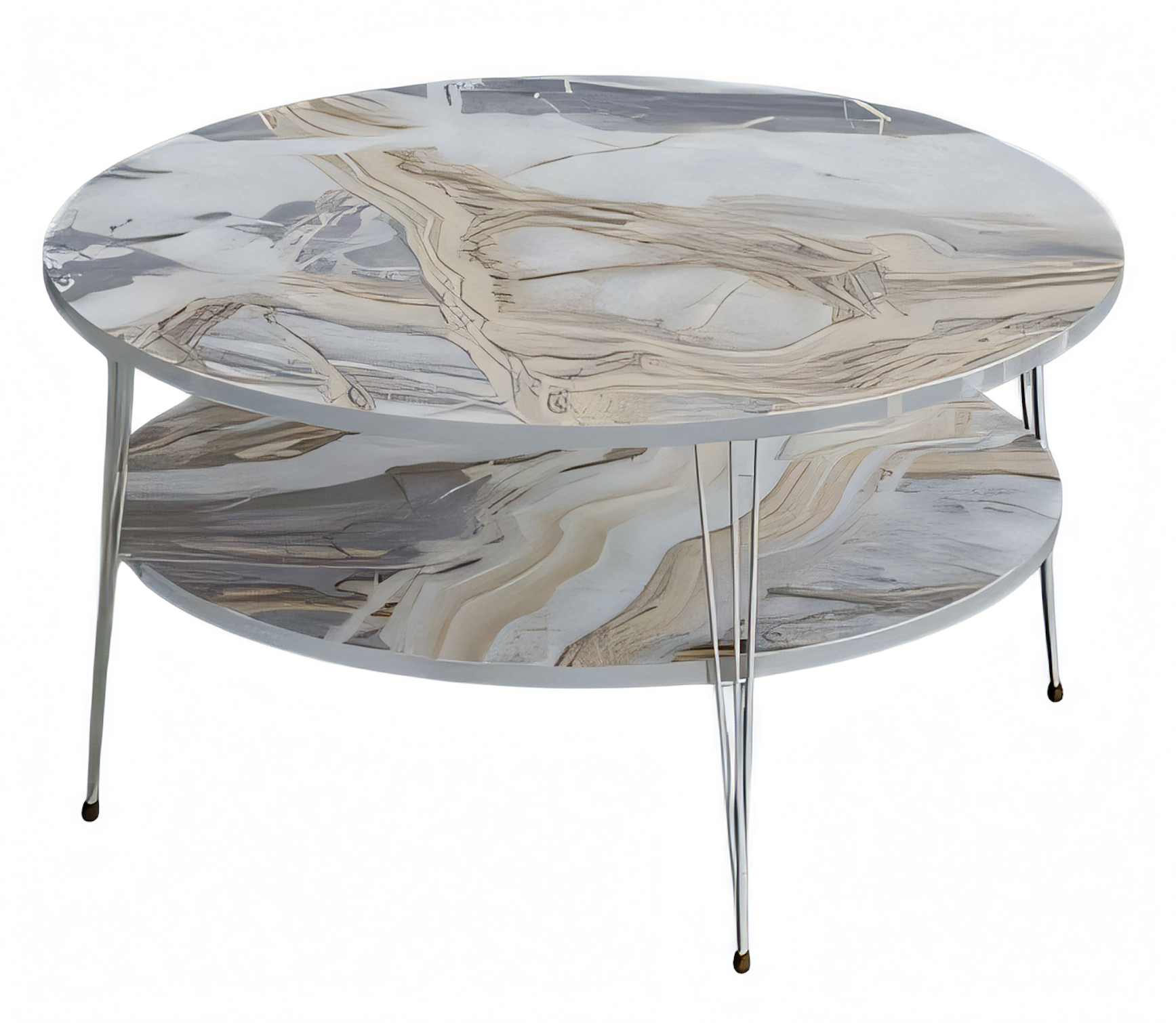 Moderner Mehrfarbiger Couchtisch aus Holz und Edelstahl