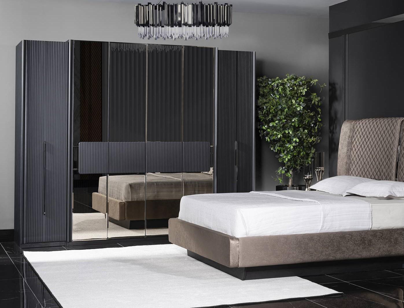 Grauer Kleiderschrank aus Holz modern eleganter Stauraum