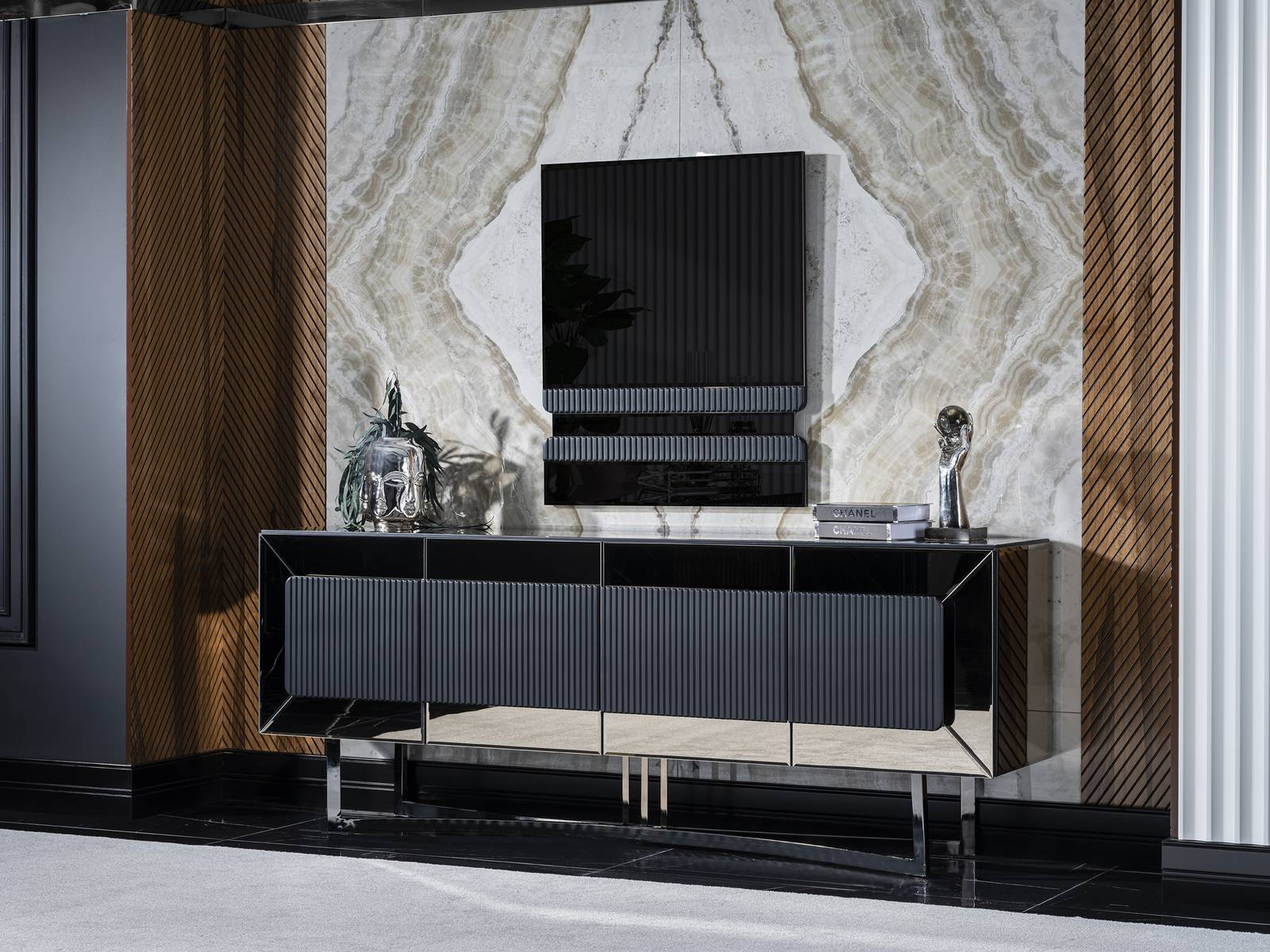Elegantes graues Holzsideboard im modernen Design