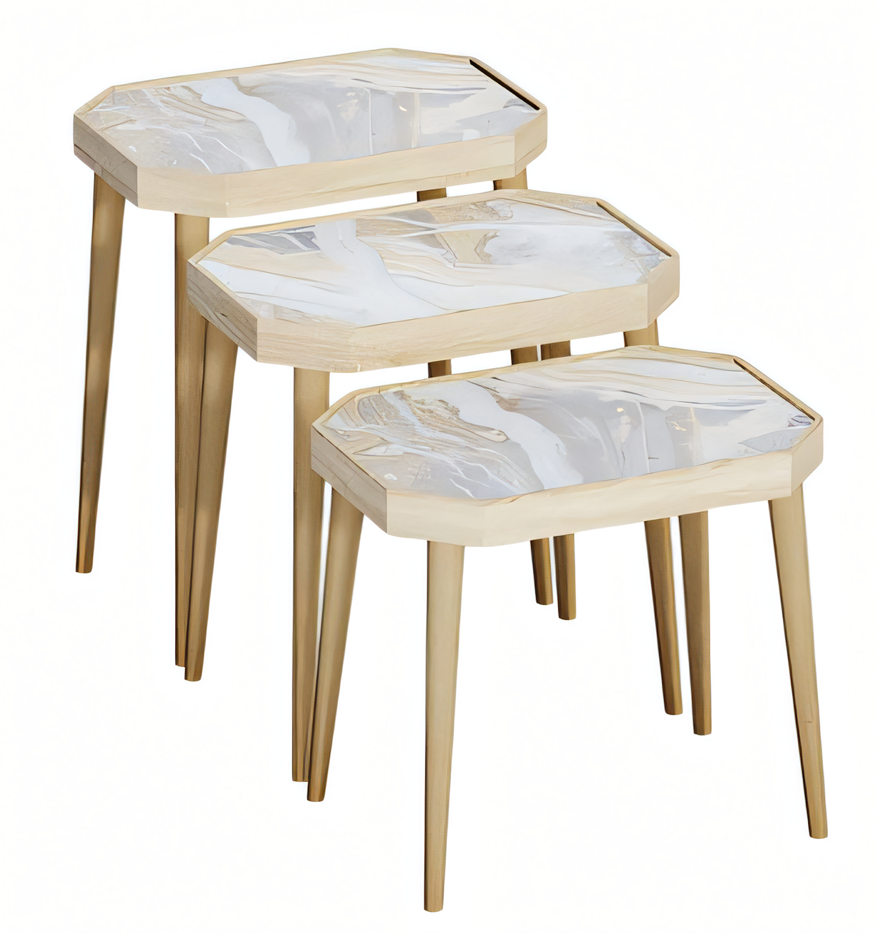 Beistelltisch Holz Beige Modern Elegant Set von drei