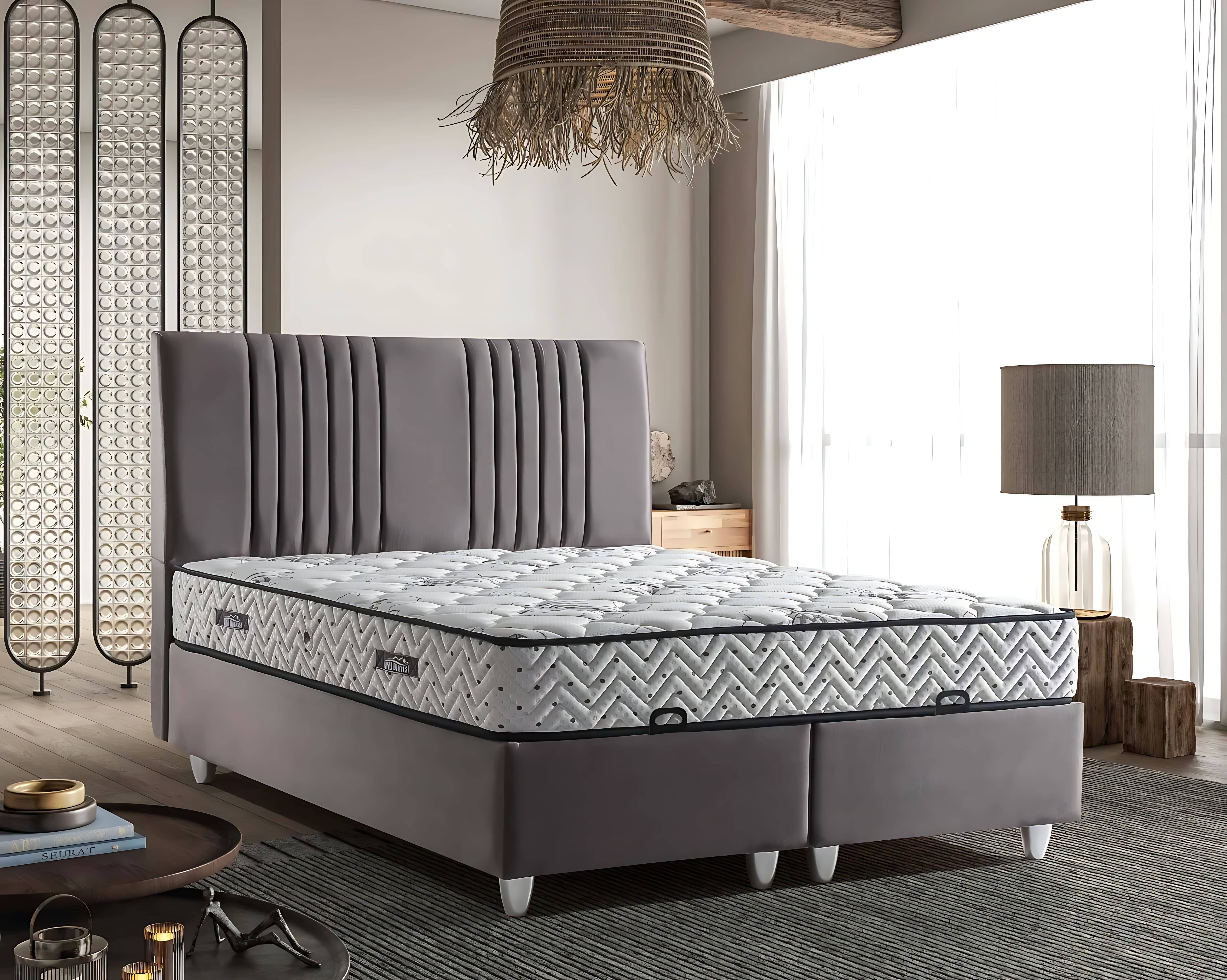 Grau Textilbett mit Matratze modernes Design