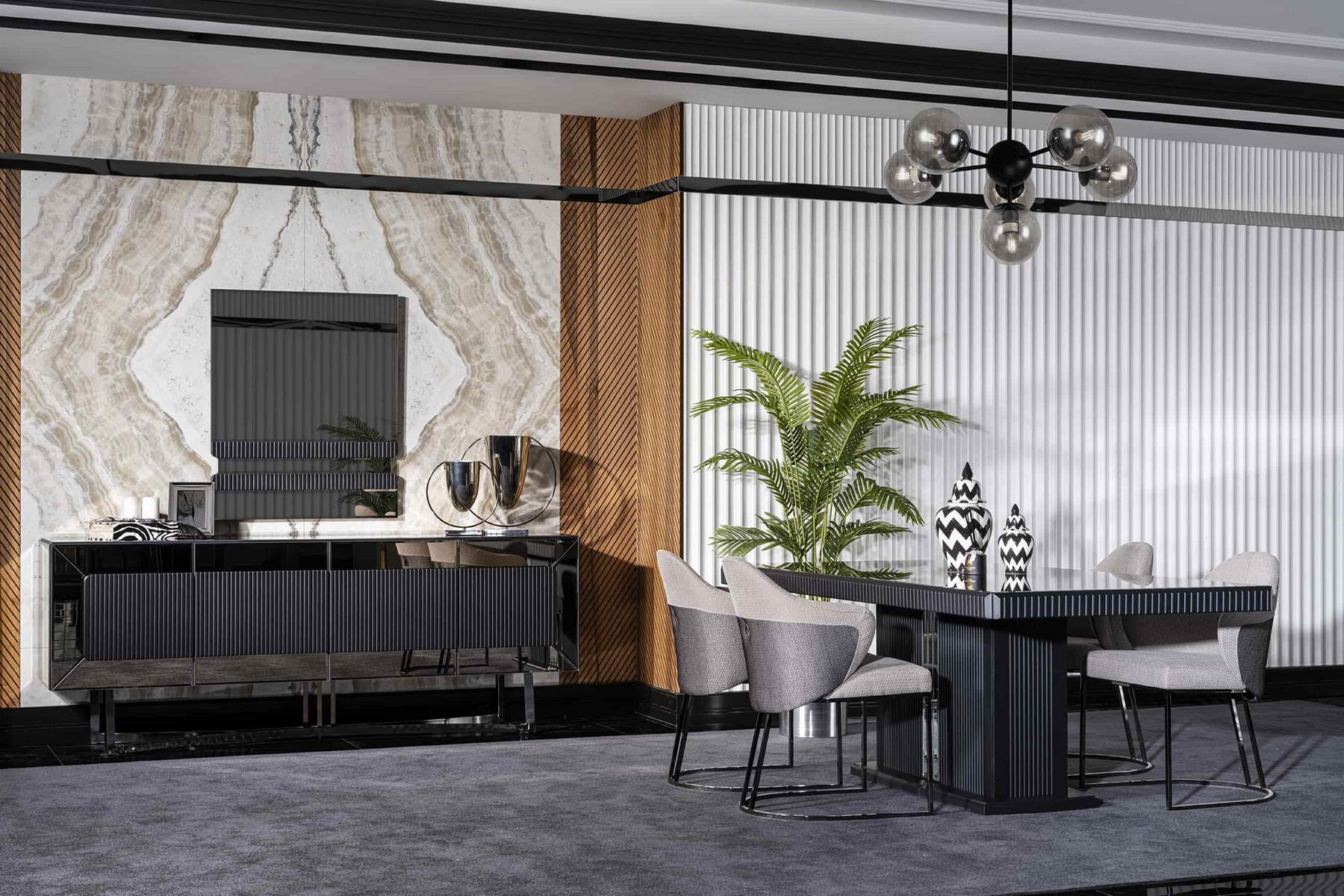 Elegantes Graues Holz- und Glasmöbel-Set für Esszimmer