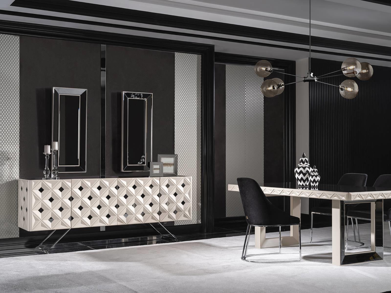 Weißes Sideboard mit Spiegel aus Holz und Glas im modernen Stil