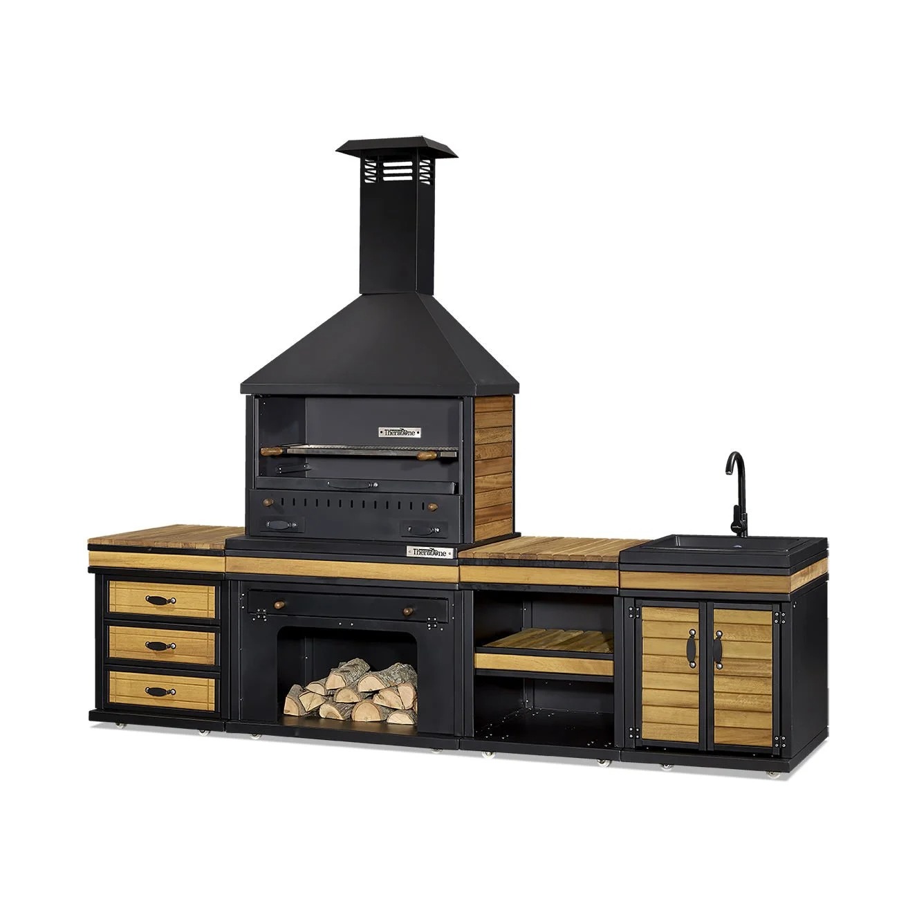 Außenküche in Schwarz Holz Edelstahl modern robust