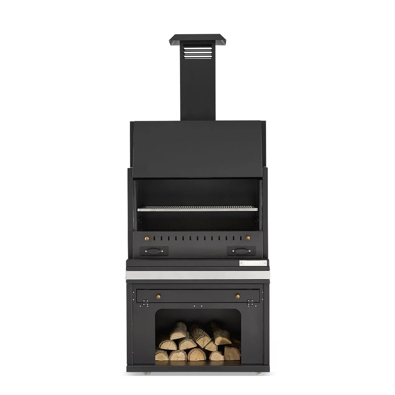 Schwarzer Edelstahl Grillkamin im modernen Design für Garten