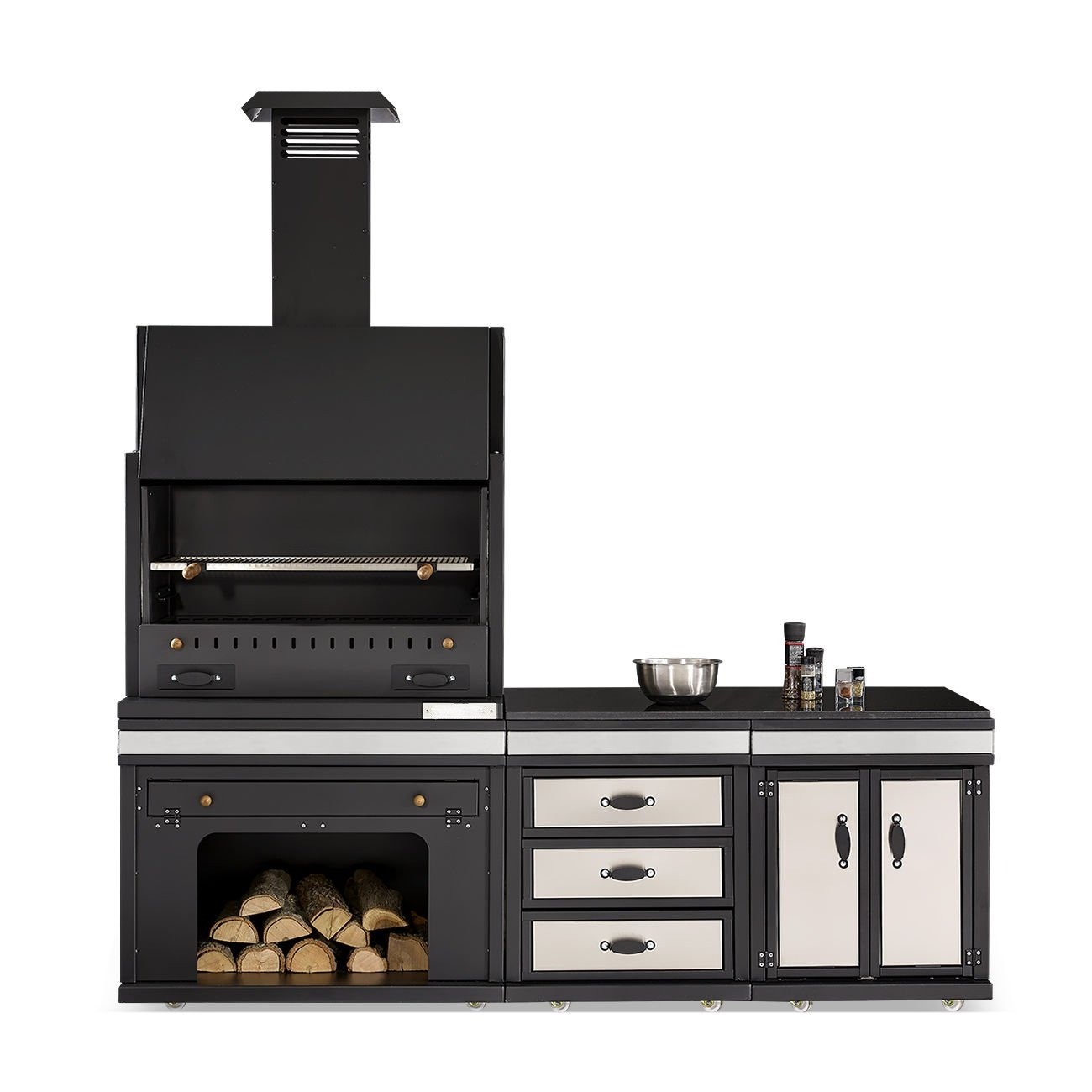 Moderne Außenküche aus Edelstahl in Schwarz