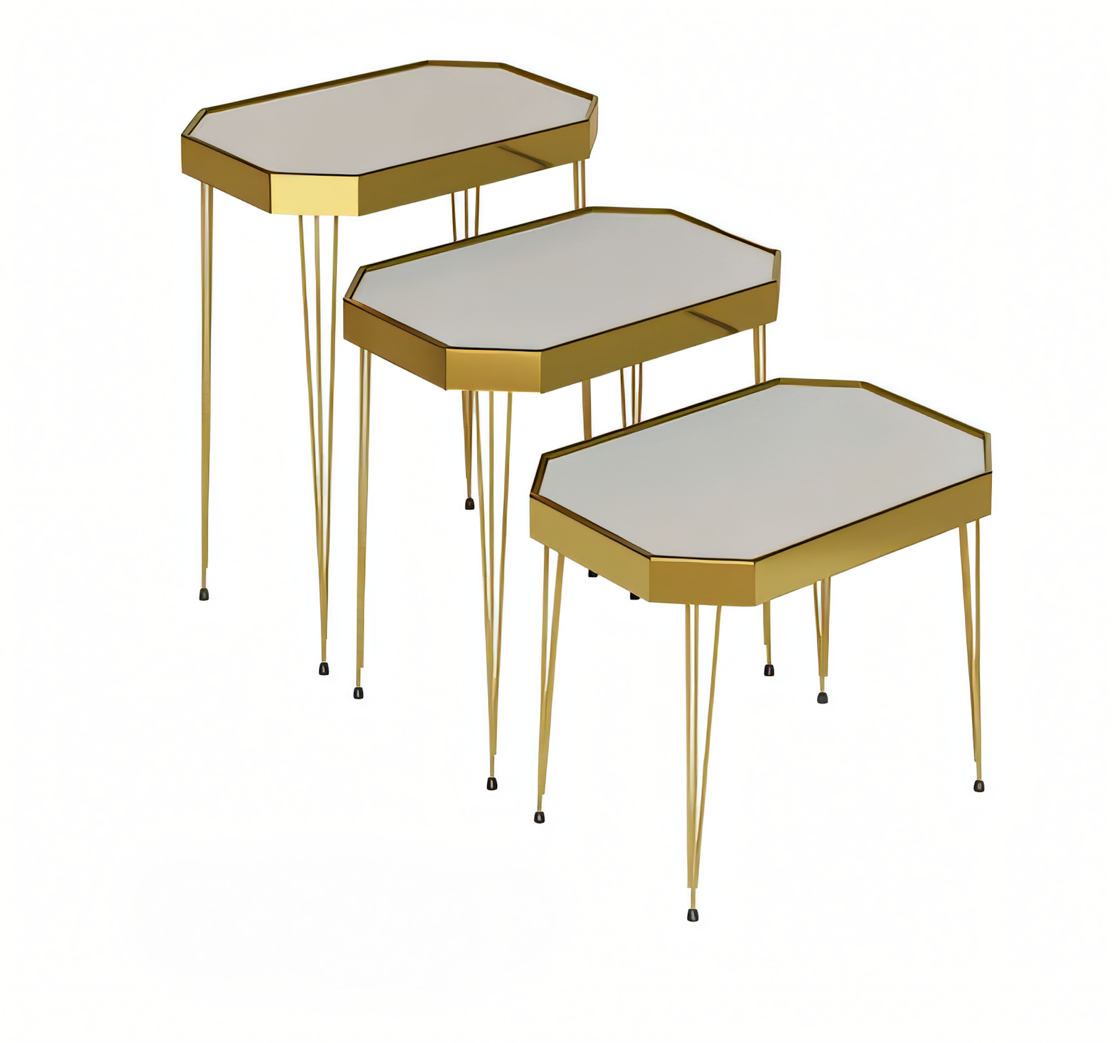 Beistelltisch Set 3 Teile mit Goldenen Metallbeinen und Spiegeloberfläche