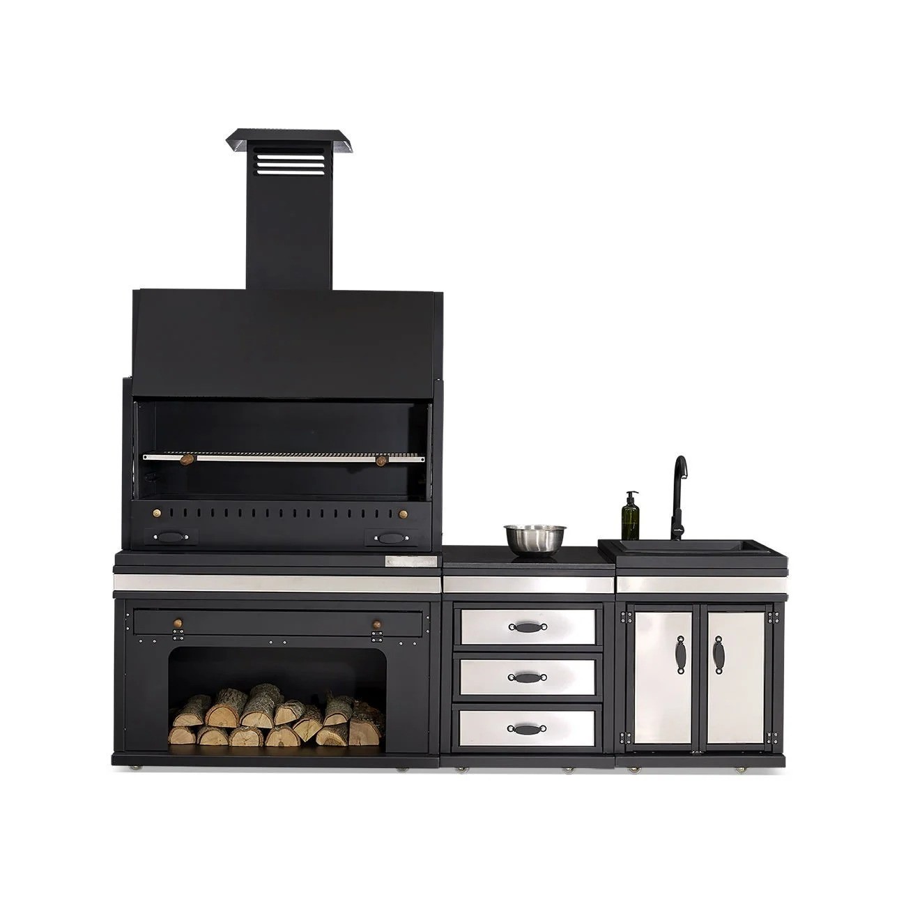 Elegante Außenküche aus Edelstahl in Schwarz für Garten und Balkon