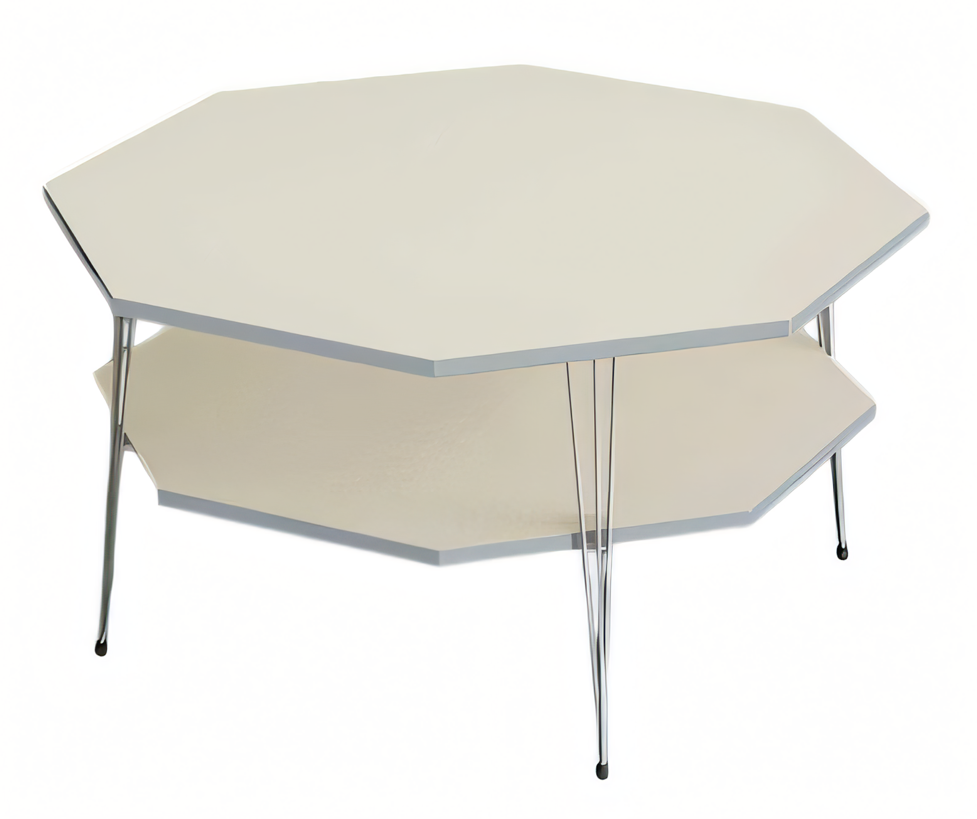 Eleganter Beigefarbener Couchtisch aus Holz mit Edelstahlakzenten