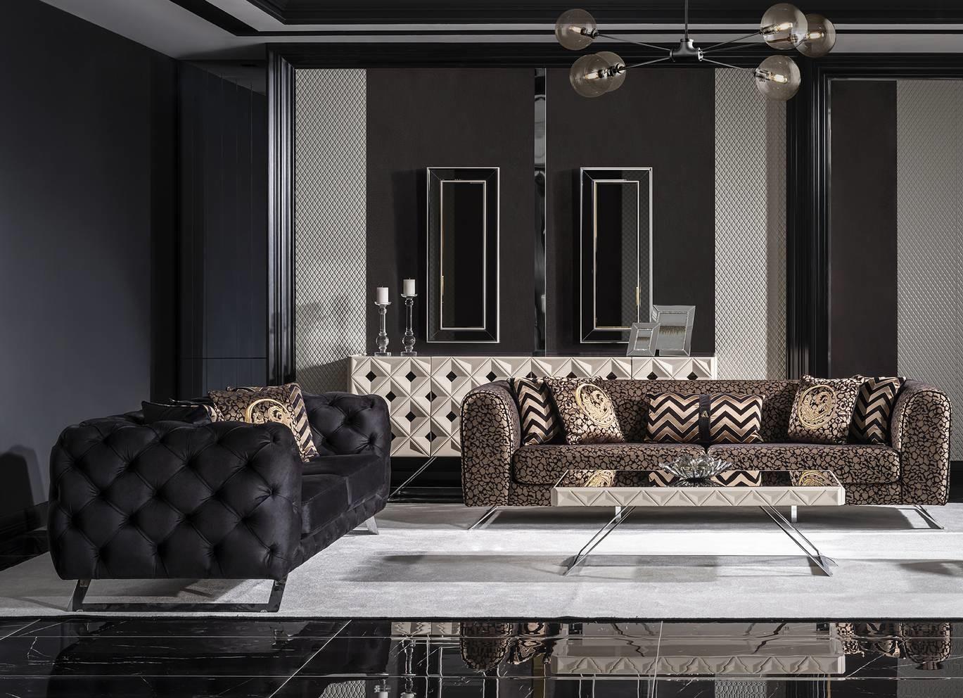 Moderner schwarzer 4-Sitzer Sofa aus Textil und Holz