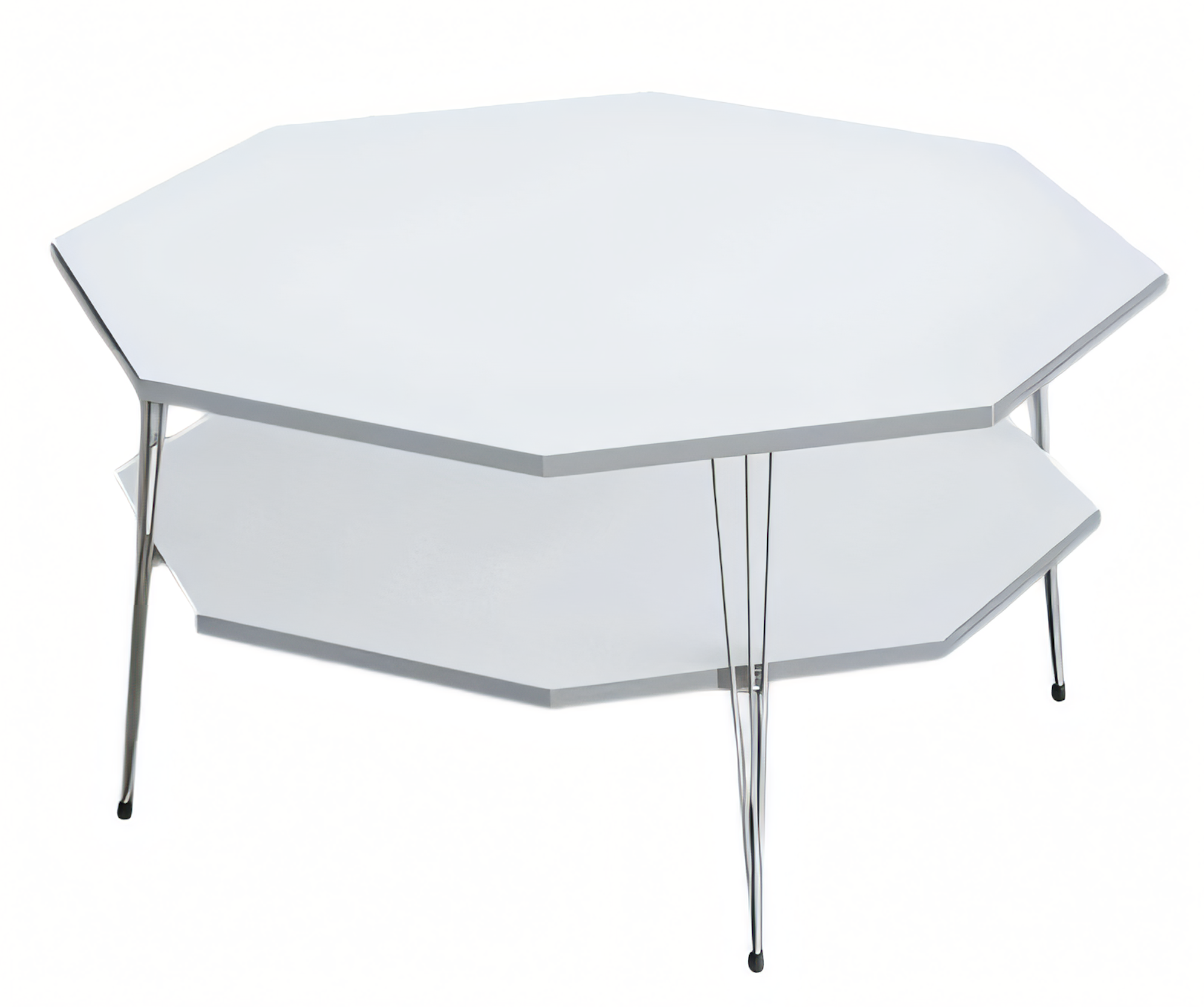 Moderner weißer Couchtisch aus Holz mit Edelstahlrahmen