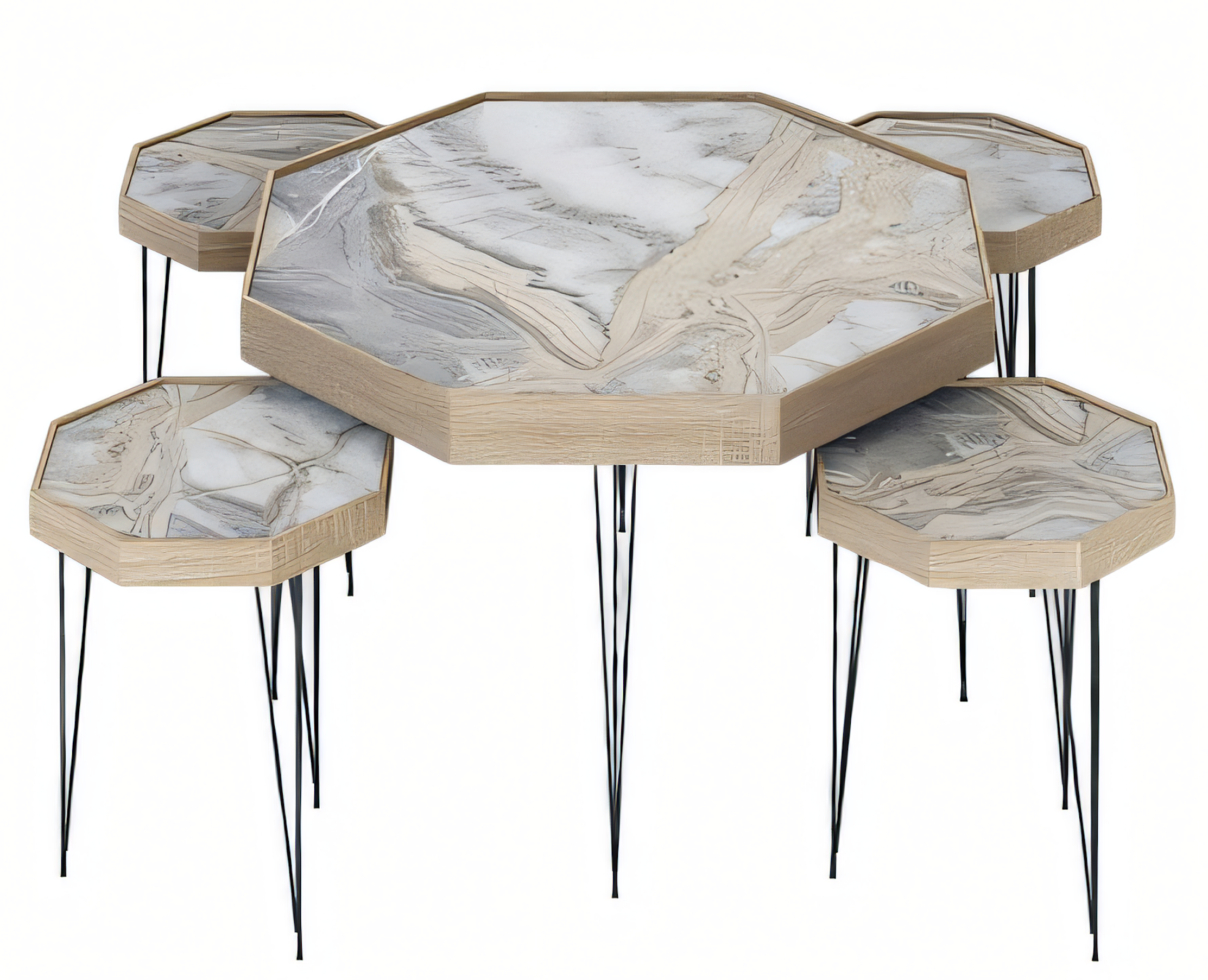 Beistelltisch Set 5 Teile mit Holz-Beinen und Modernem Design