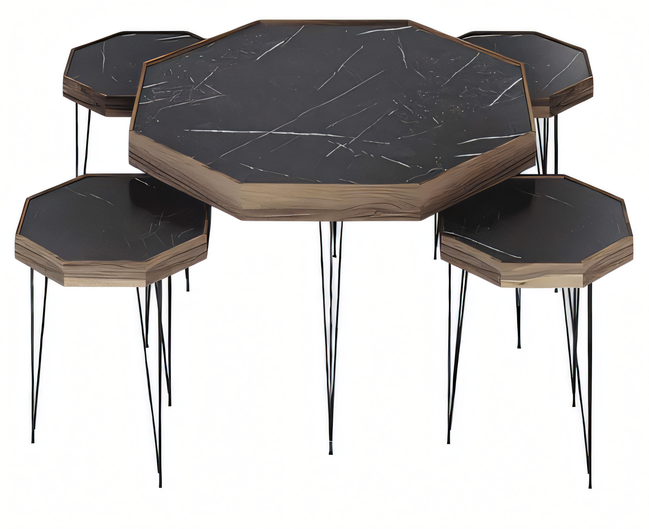 Design Beistelltisch Set in Schwarz mit Metallbeinen