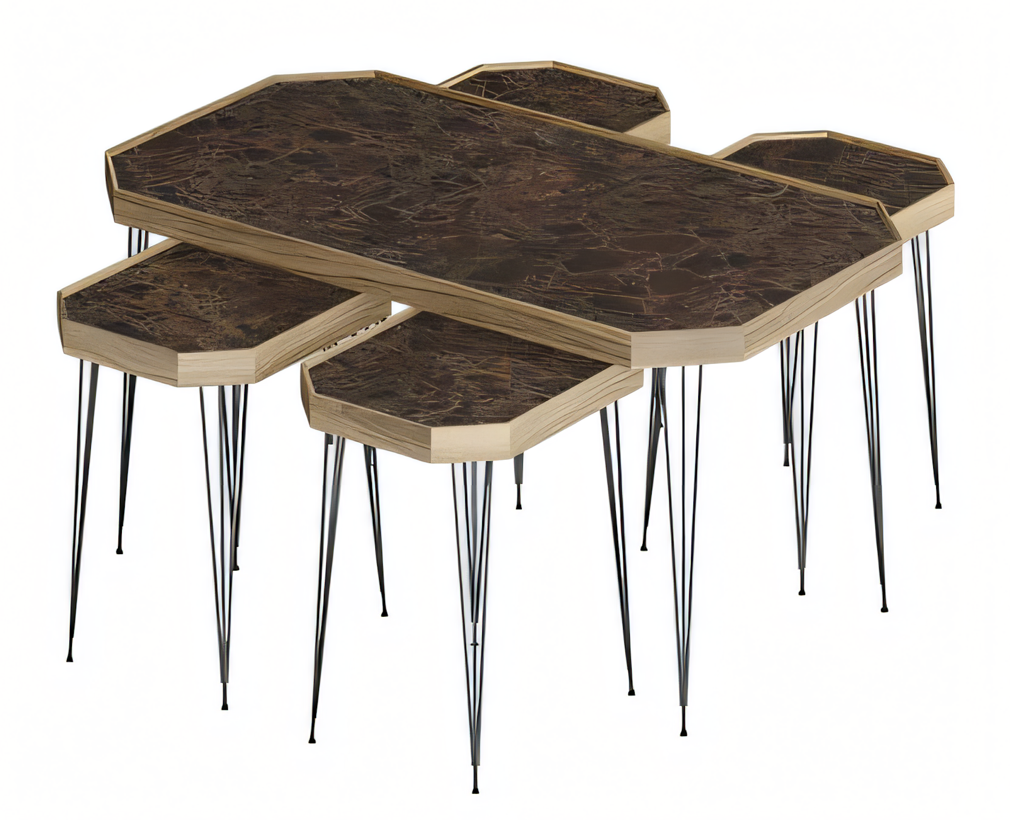 Beistelltisch Set 5 Teile in Marmor-Optik mit Metallbeinen