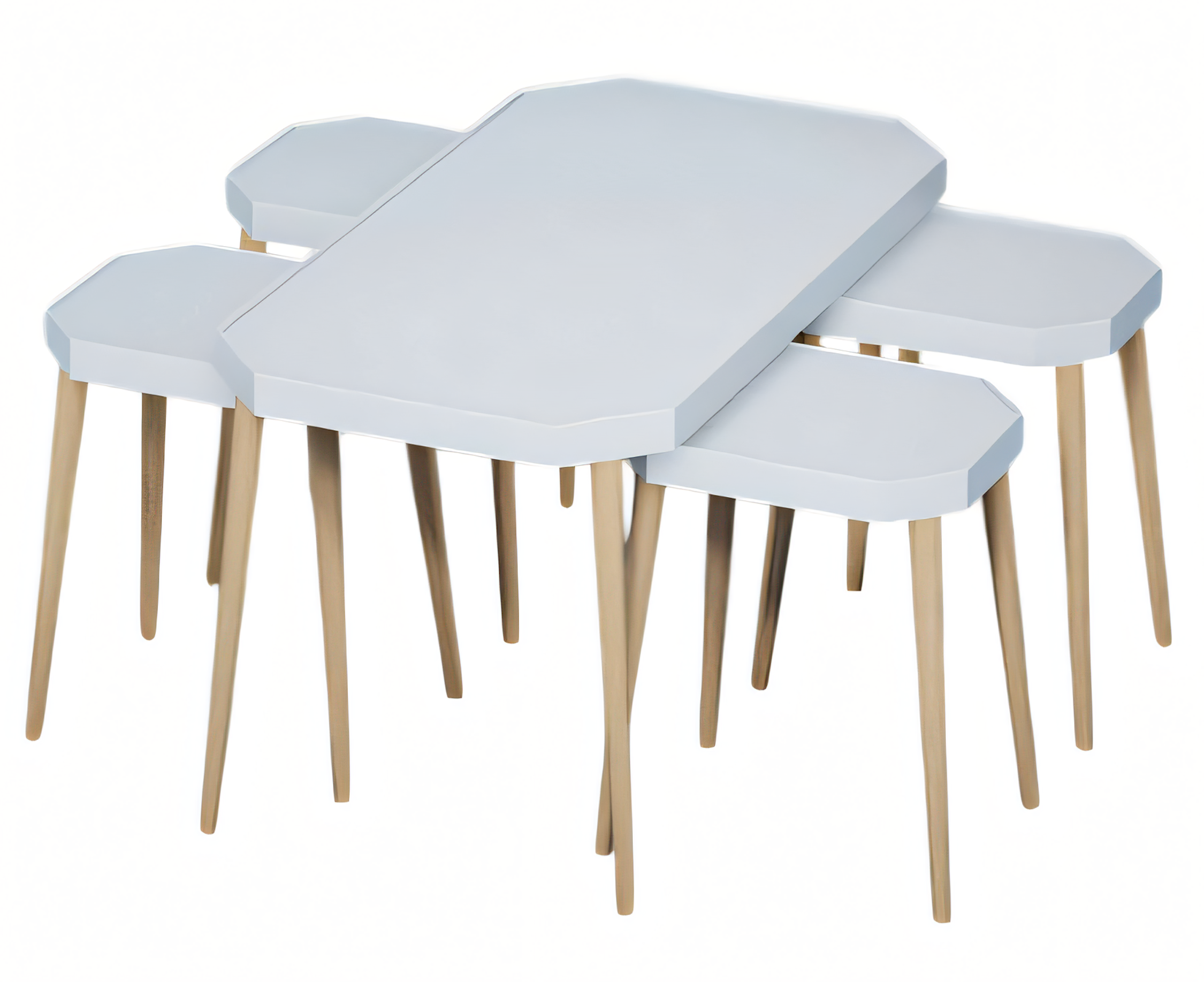 Beistelltisch Set 5 Teile mit Holz-Beinen und Modernem Design in Weiß