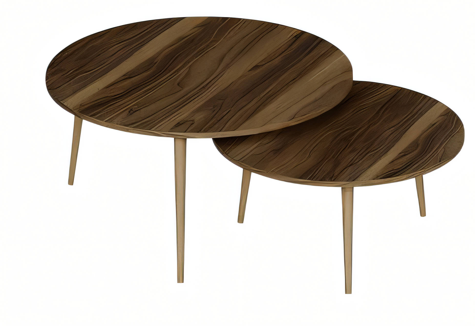 Design Couchtisch 2er-Set Walnuss-Optik Rund - Modernes Nesting-Design