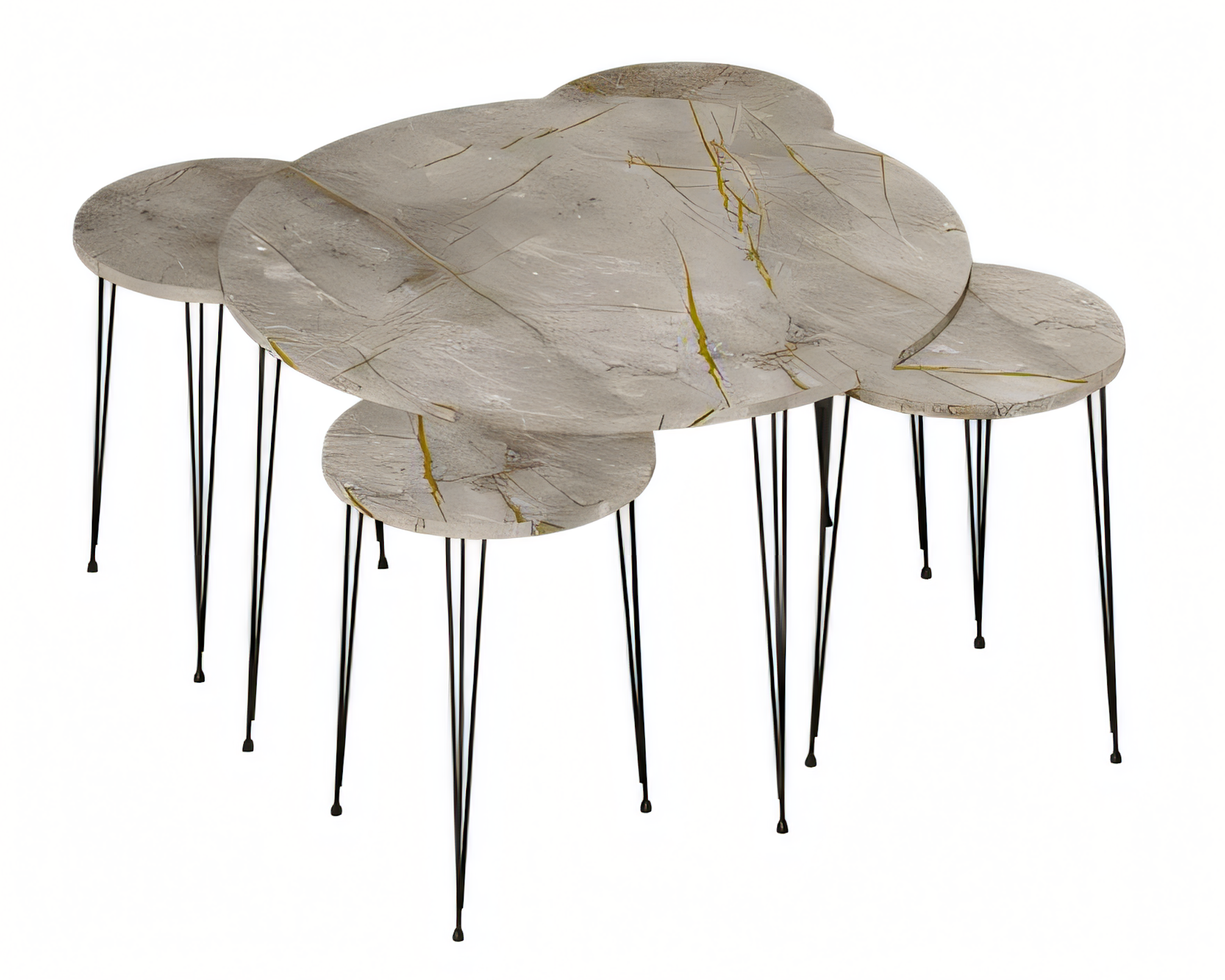 Moderner grauer Holz-Couchtisch mit Beistelltischen