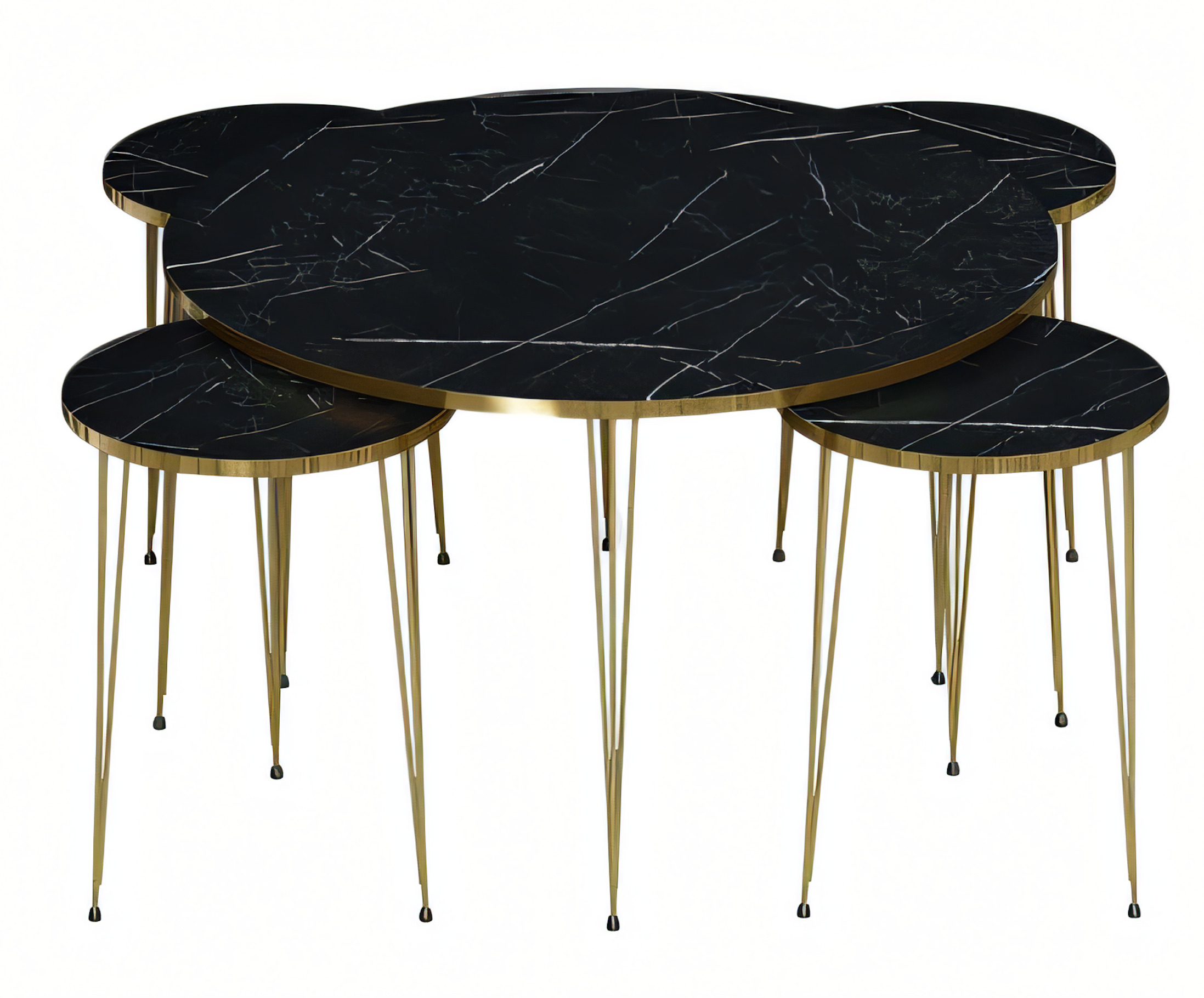 Beistelltisch Set 4 Teile mit Goldbeinen in Schwarz-Marmor Optik