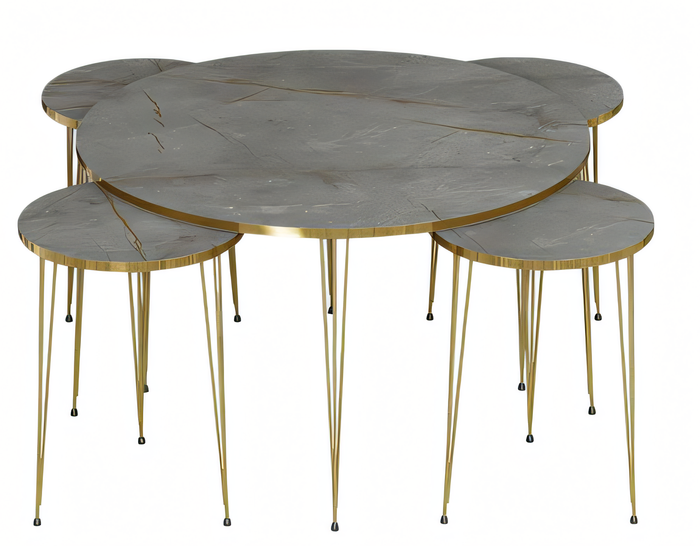 Beistelltisch Set 5 Teile mit Goldenen Beinen und Grauem Marmor-Effekt