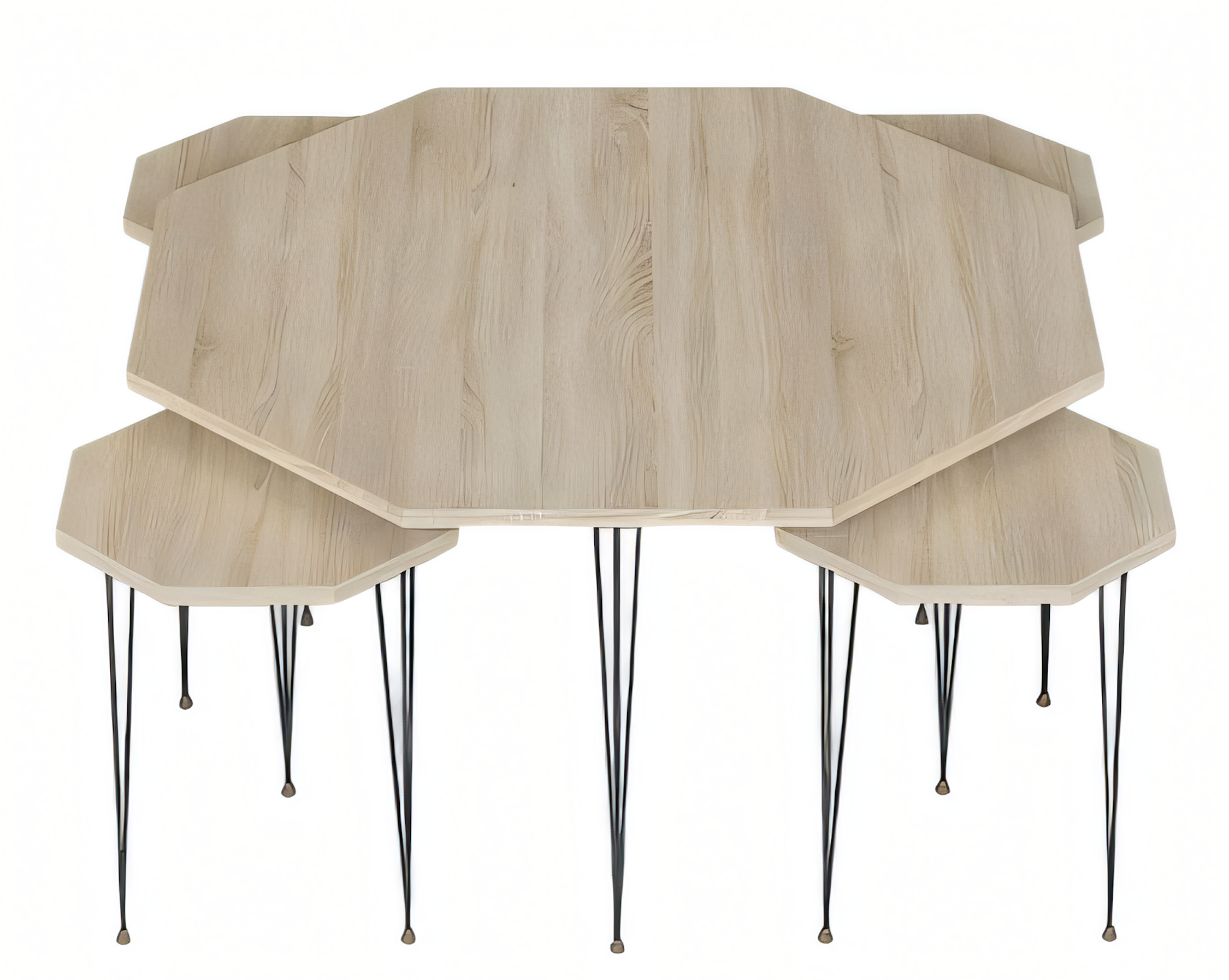 Modernes Beistelltisch Set aus 4 Teilen in Holz-Optik mit filigranen Metallbeinen