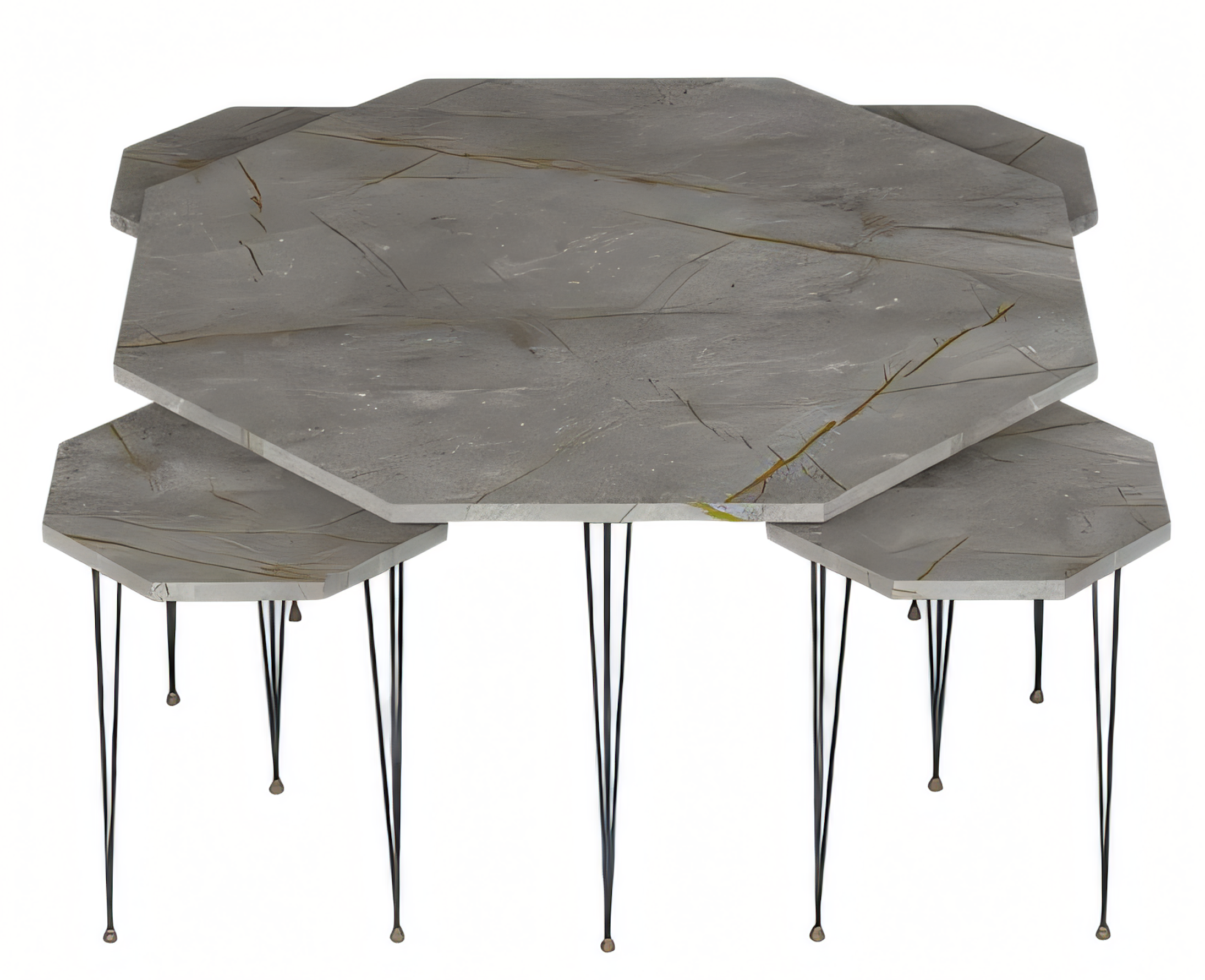 Moderner grauer Holz-Couchtisch mit Beistelltischen Set