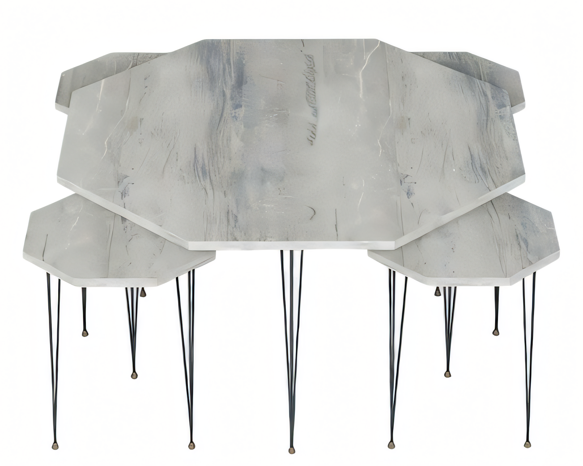 Moderner grauer Holz-Couchtisch mit Beistelltischen Set