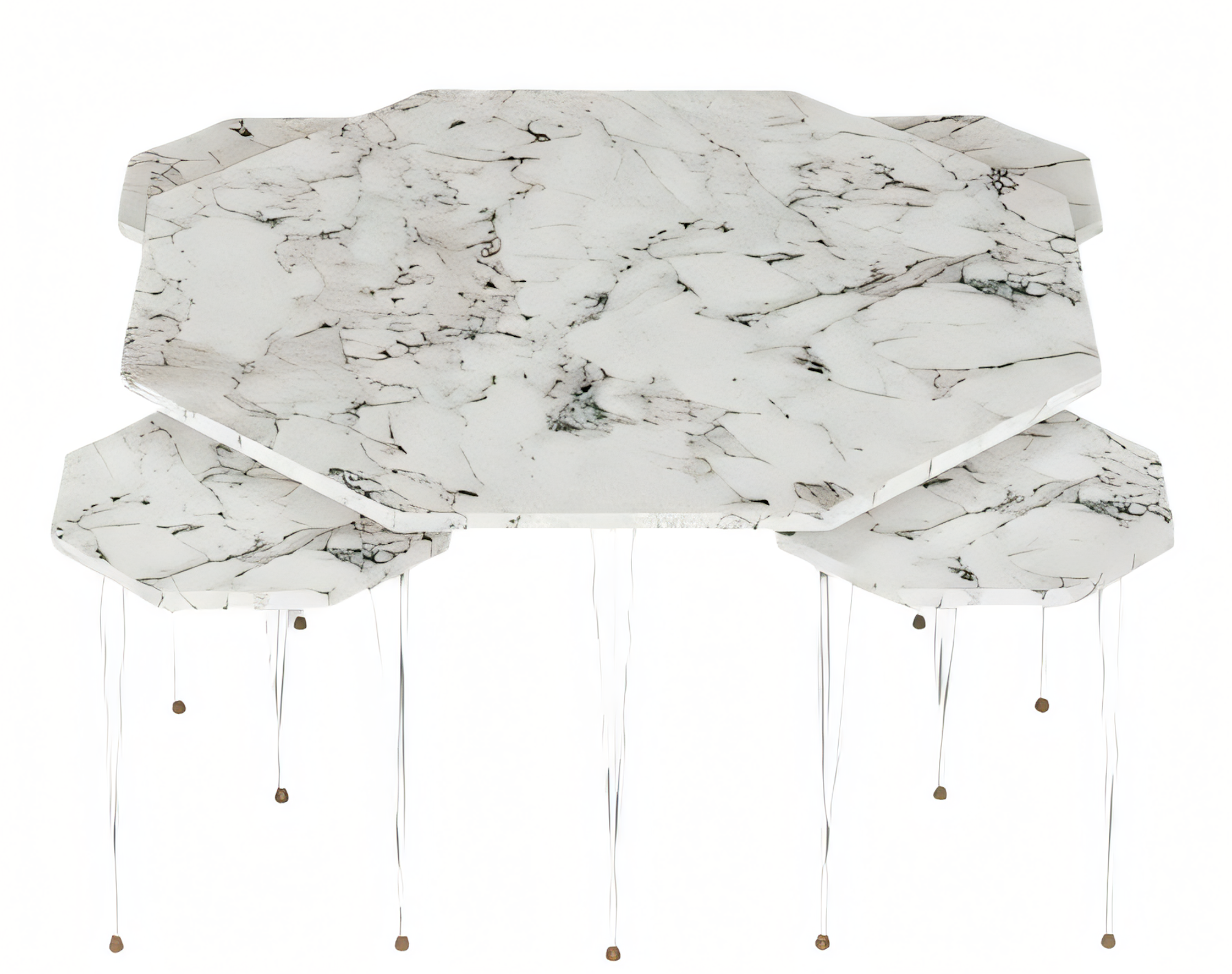 Design Satztisch Set 5-teilig – Couchtisch mit 4 Beistelltischen (Wählbar: Marmor- oder Holz-Optik / Quadratisch oder Oktogonal)