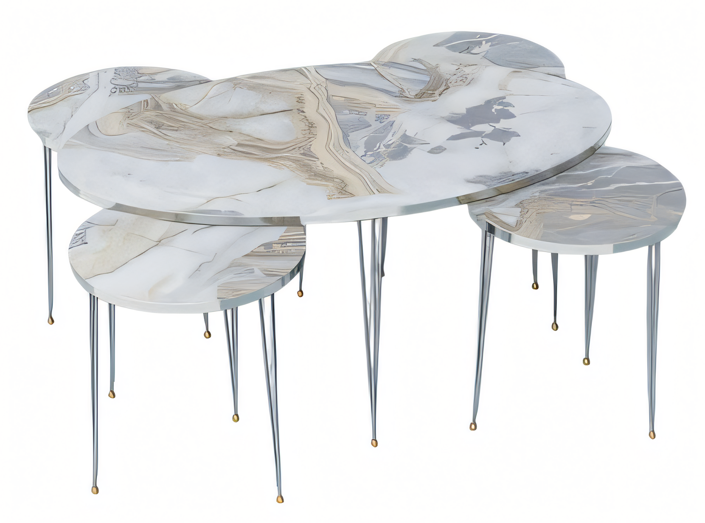 Beistelltisch Set 4 Teile Marmor-Optik mit Metallbeinen