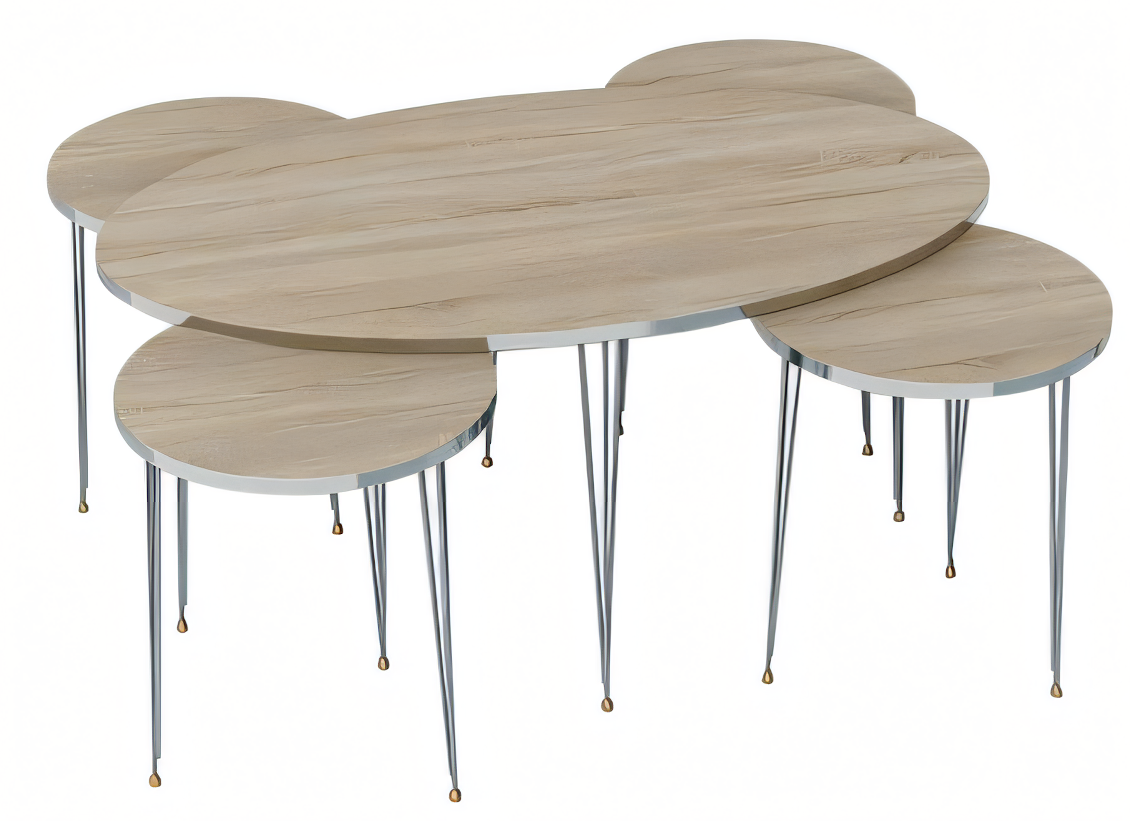 Beistelltisch Set 5 Teile Holzoptik mit Chrombeinen