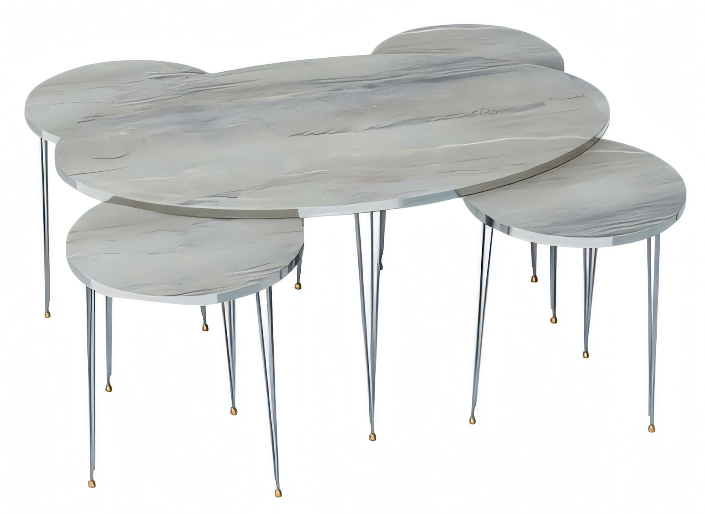 Elegantes Beistelltisch Set 4 Teile in Marmor-Optik mit Metallbeinen