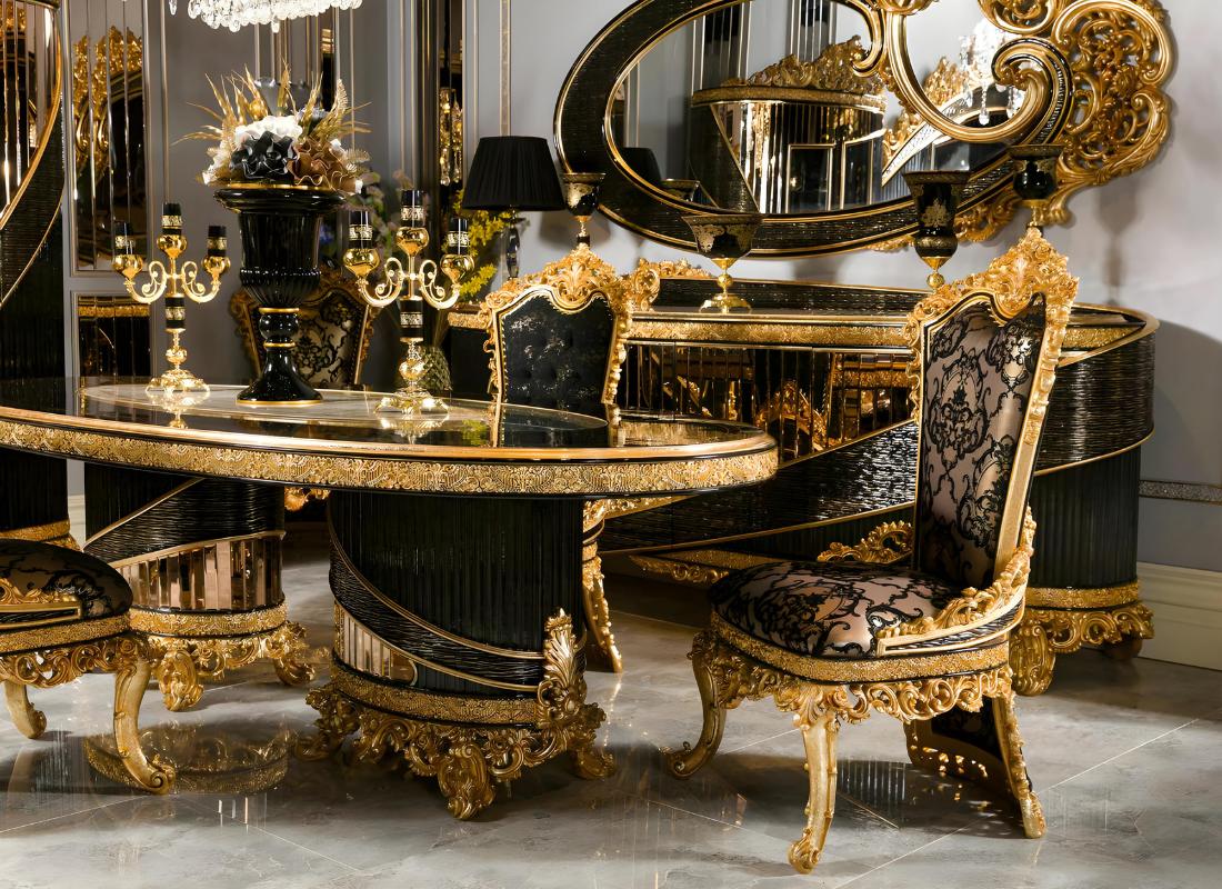 Eleganter schwarzer Esstisch aus Holz und Glas im modernen Design