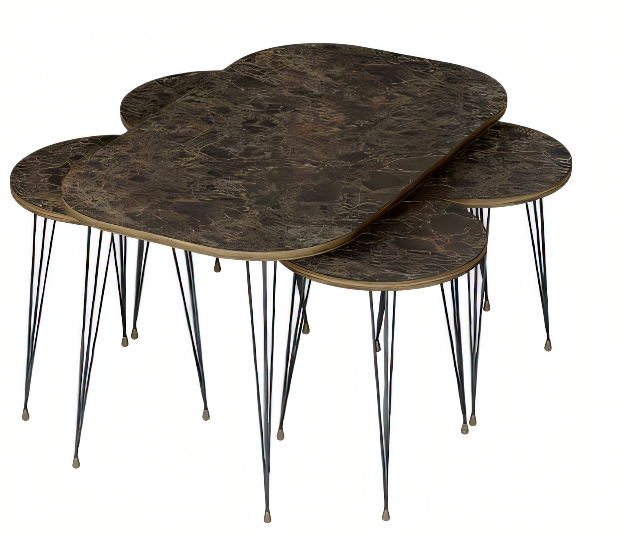 Luxus Couchtisch 5er-Set Marmor-Optik Dunkelbraun Gold